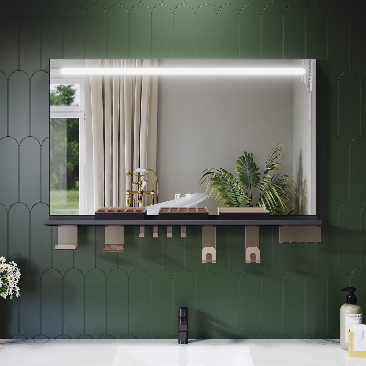 SONNI Badezimmerspiegel mit Beleuchtung 100x60 cm, LED Badspiegel mit Ablage, 3 einstellbare Lichtfarbe, Anti-Beschlag Wandspiegel mit Touchschalter - Sonni Sanitär GmbH