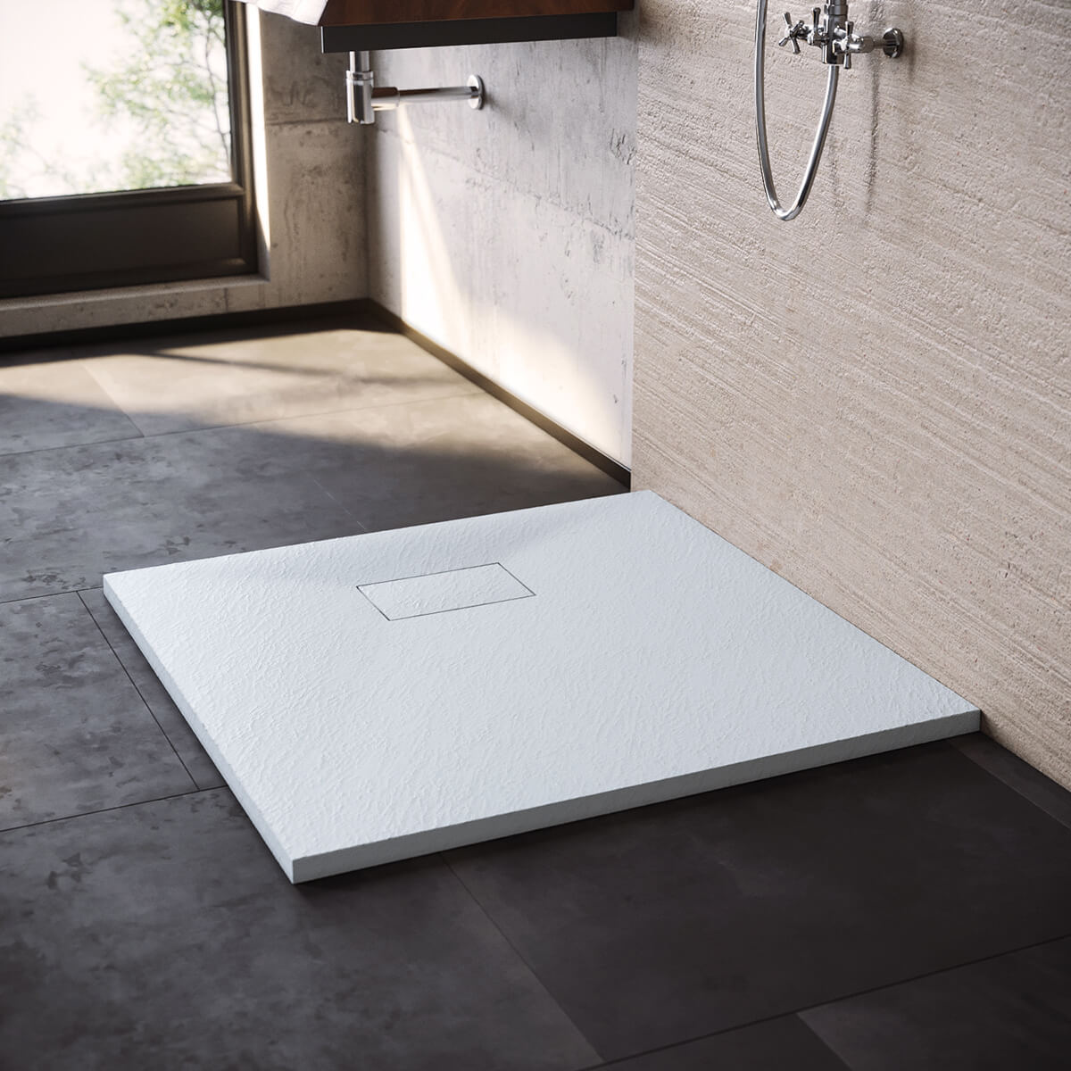 SONNI SMC Duschwanne 80-160cm Weiß Rechteckig Rutschfest Duschtasse mit Ablaufgarnitur