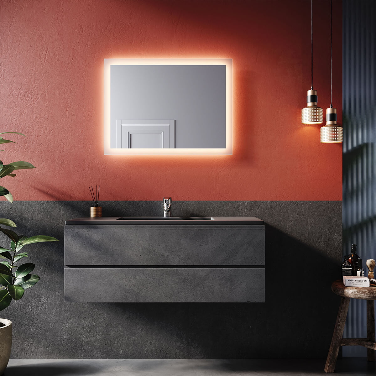 SONNI Badspiegel mit LED Beleuchtung Badezimmerspiegel Wandspiegel Lichtspiegel 80x60cm