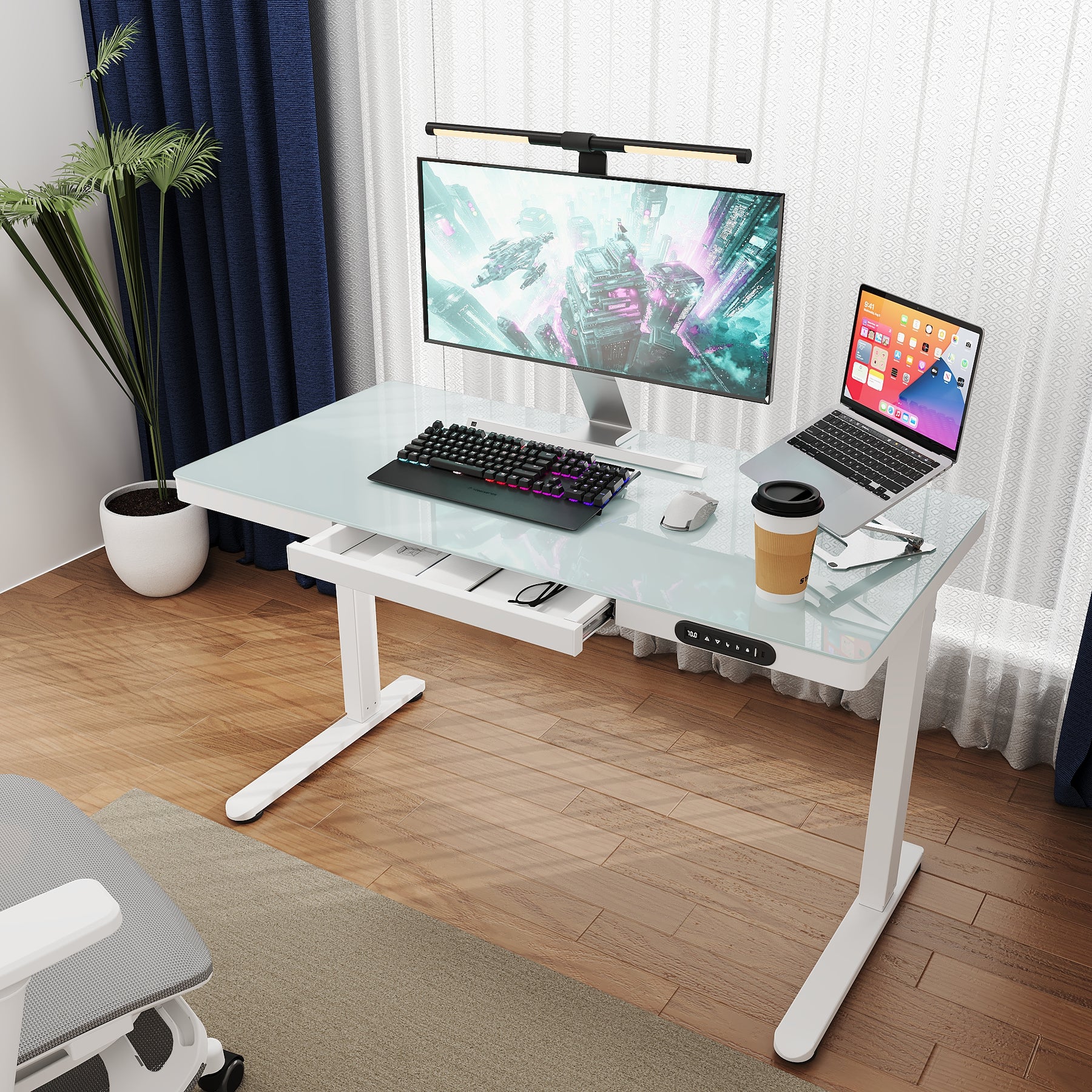 SONNI Elektrisch Höhenverstellbarer Schreibtisch Bürstenloser Motor mit 3 Memory-Funktionen, Anti-Kollisionssystem & Kabelmanagement, Steh-Sitz Tisch für Homeoffice, 60KG Traglast