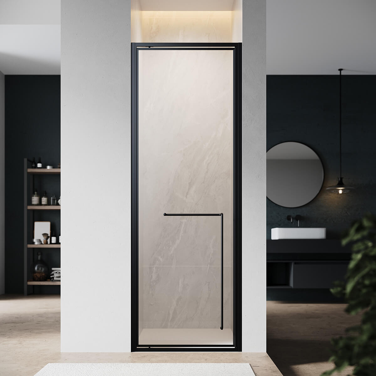 SONNI Drehgelenk Duschtür 70/80/90/100x195CM Scharnier Dusche Schwarzer 6mm gehärtetes Glas Doppelseitige Nanobeschichtung Wasserschutzleiste Magnetische Anziehung