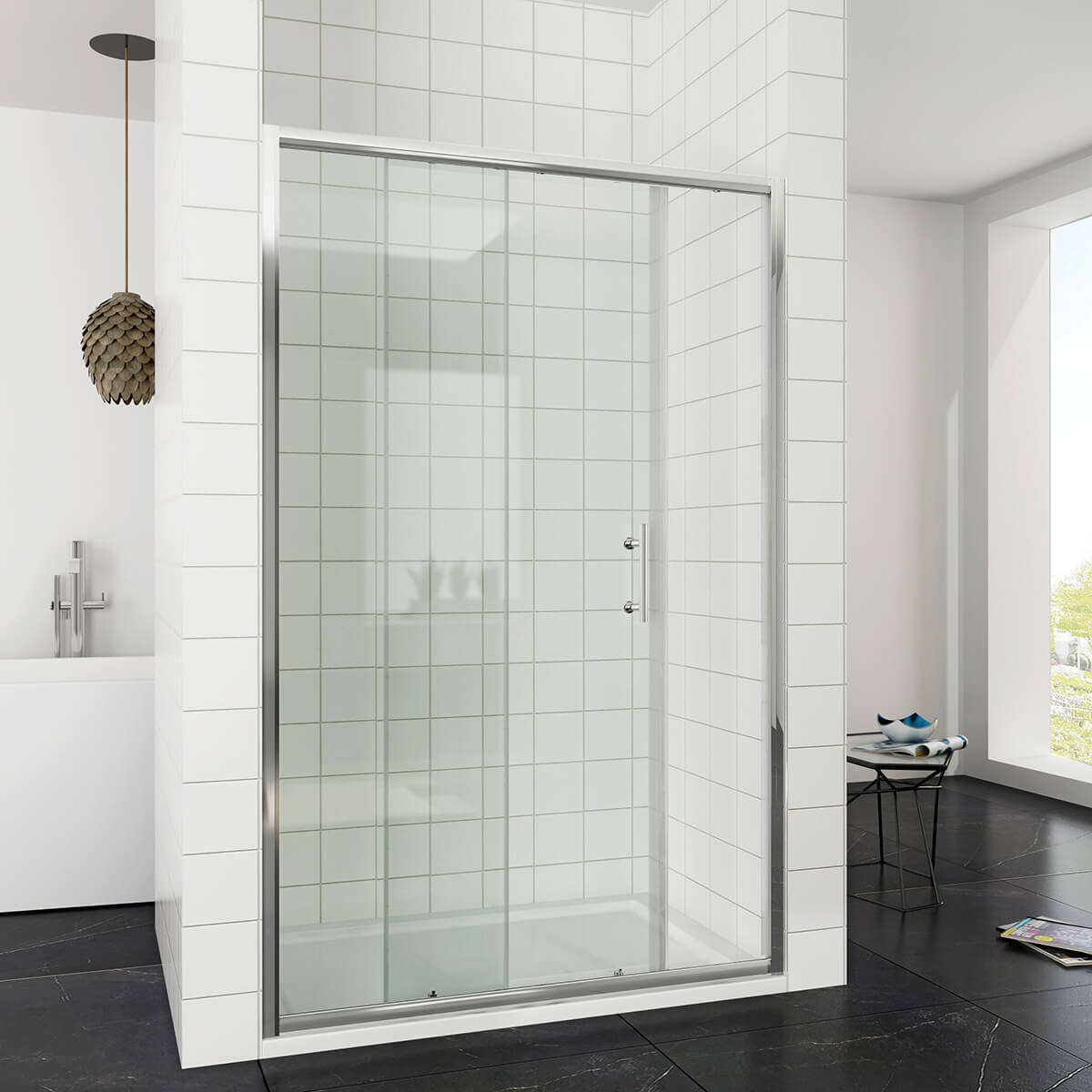 SONNI Dusche Nischentür Schiebetür mit Rahmen ESG Glastür 100-170cm Höhe 185cm