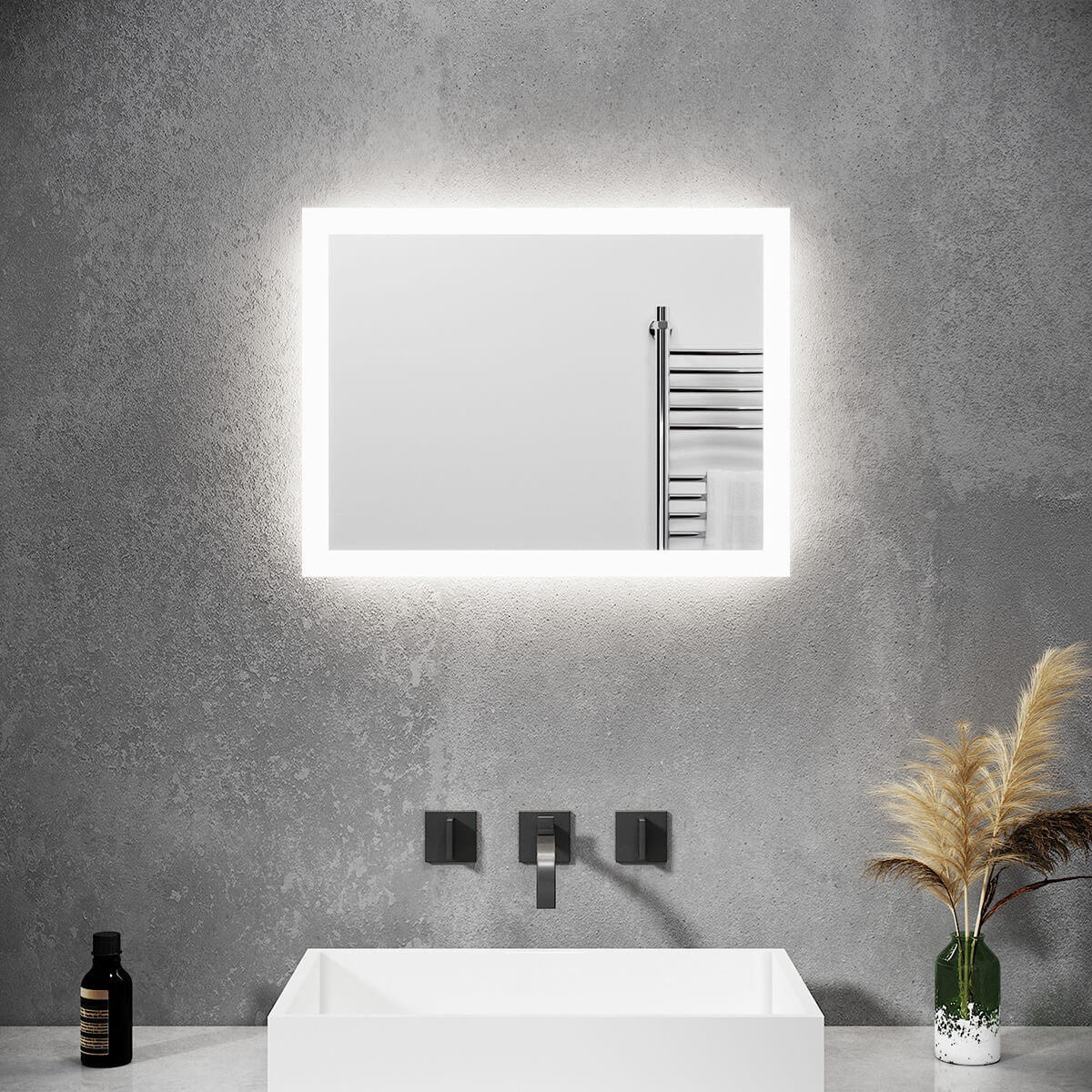 SONNI Badspiegel mit LED Beleuchtung Wandspiegel Badezimmerspiegel Lichtspiegel 60x50 cm