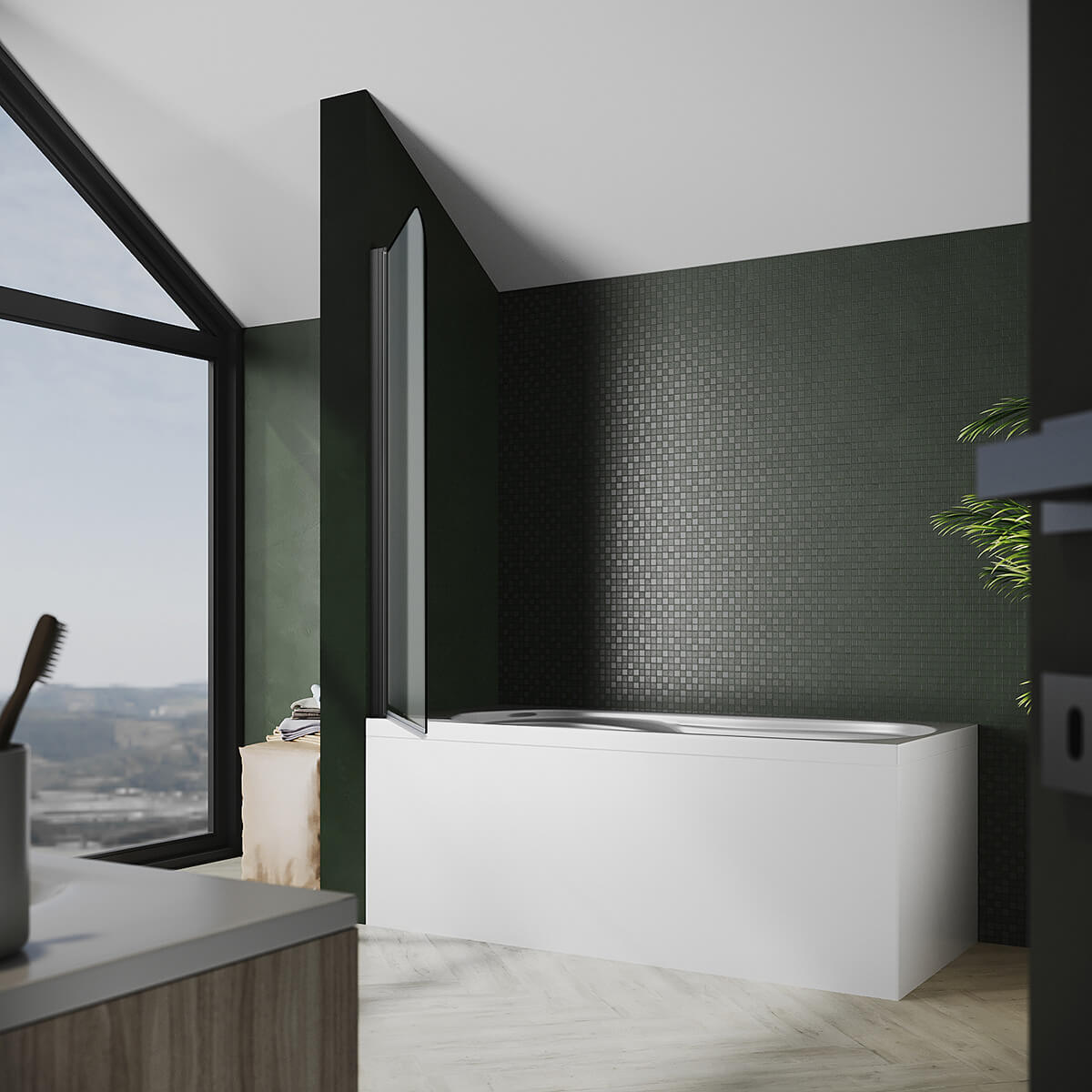 SONNI Duschwand für Badewanne Schwarz NANO-GLAS Badewannenaufsatz faltbar 80x140 cm(BxH) Duschabtrennung Badewanne