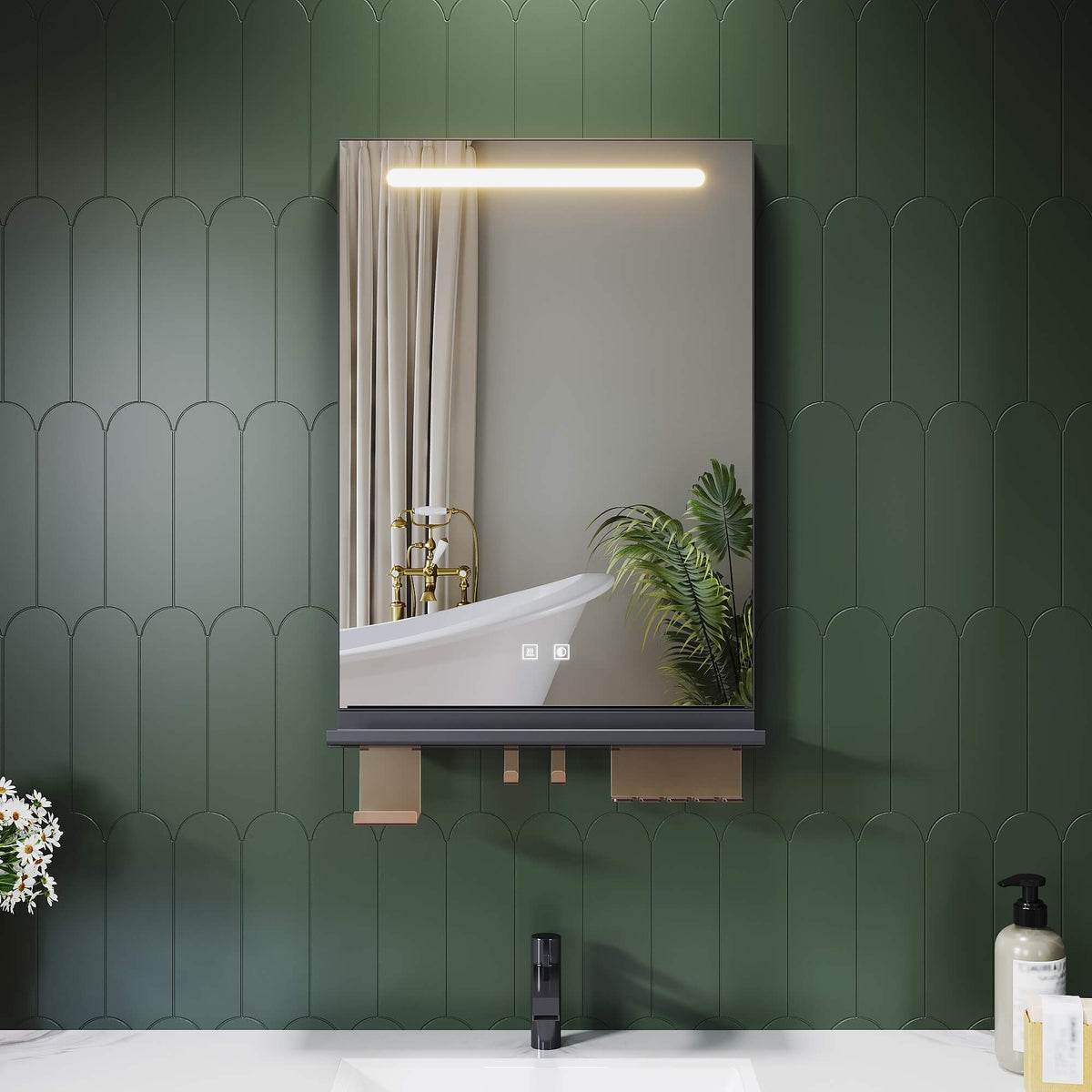 SONNI Badezimmerspiegel mit Beleuchtung 50x70 cm, LED Badspiegel mit Ablag, 3 einstellbare Lichtfarbe, Anti-Beschlag Wandspiegel mit Touchschalter - Sonni Sanitär GmbH