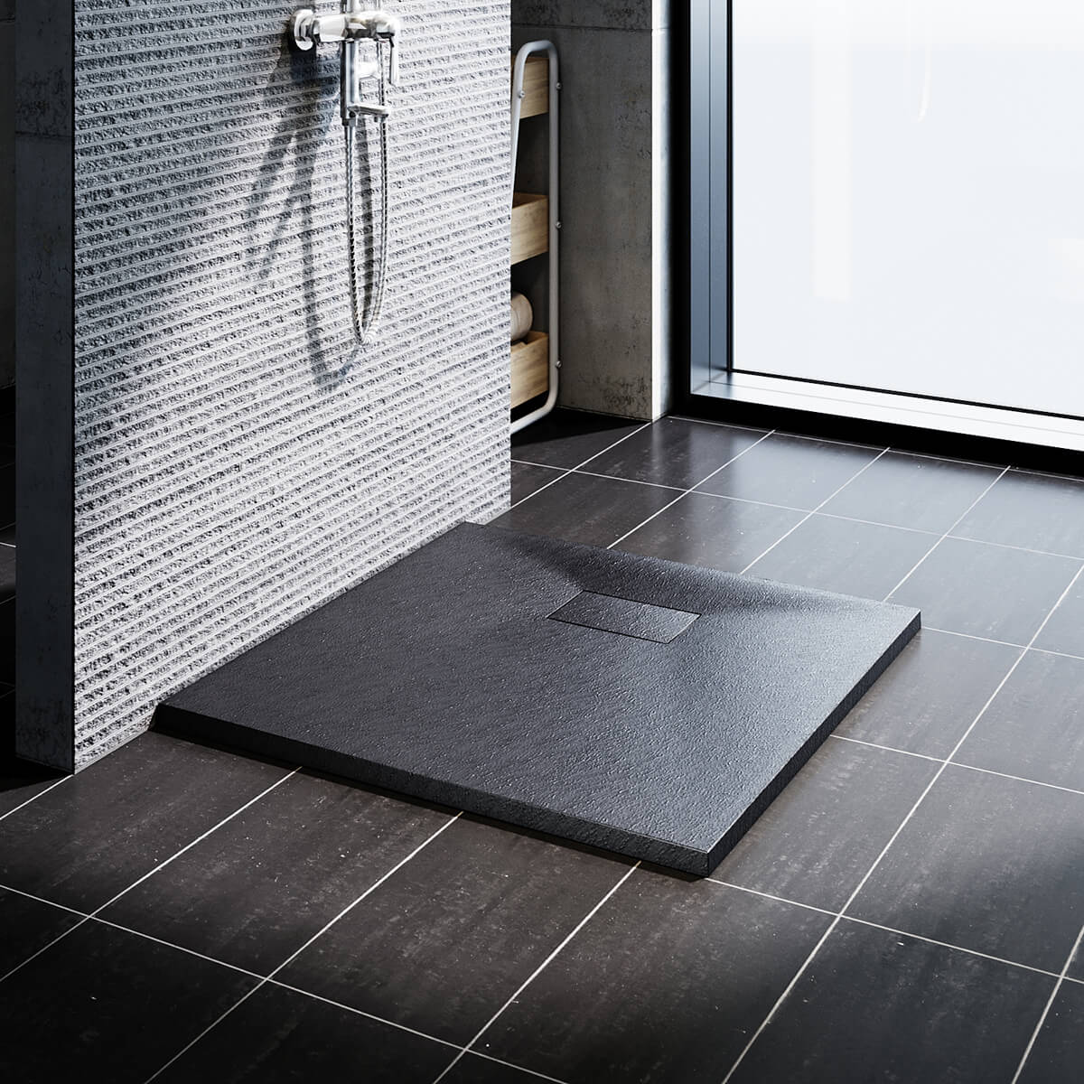 SONNI Design Duschwanne Flache SMC Duschtasse Antirutsch Brausewanne Grau Includes Ablaufgarnitur