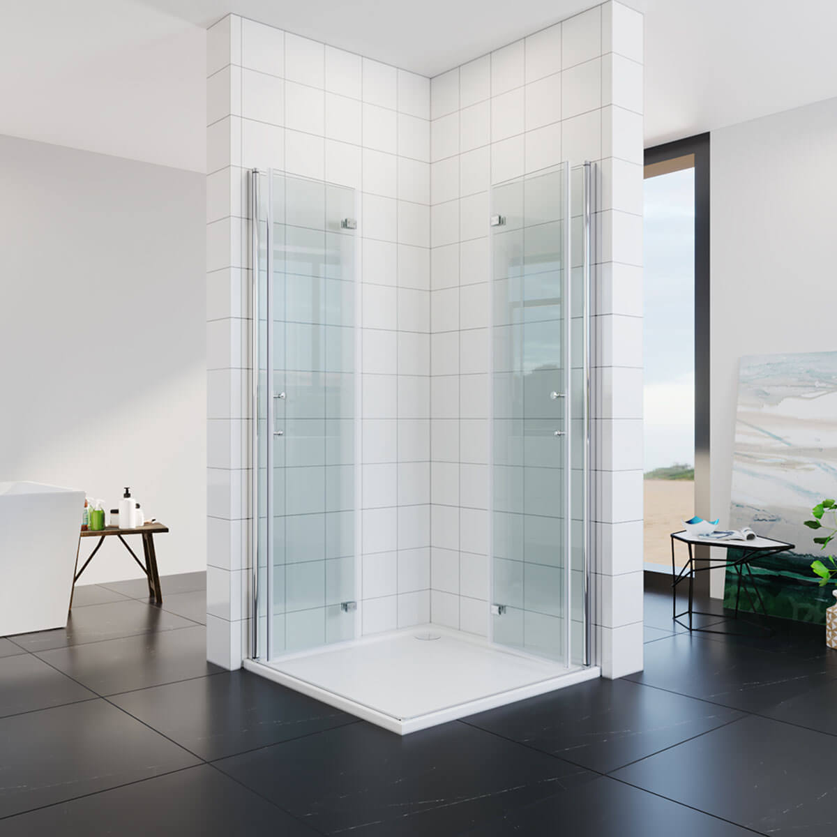 SONNI Duschkabine Eckeinstieg 180° Falttür ESG Glastür 80-120cm Höhe 195cm Quadratisch - Sonni Sanitär GmbH