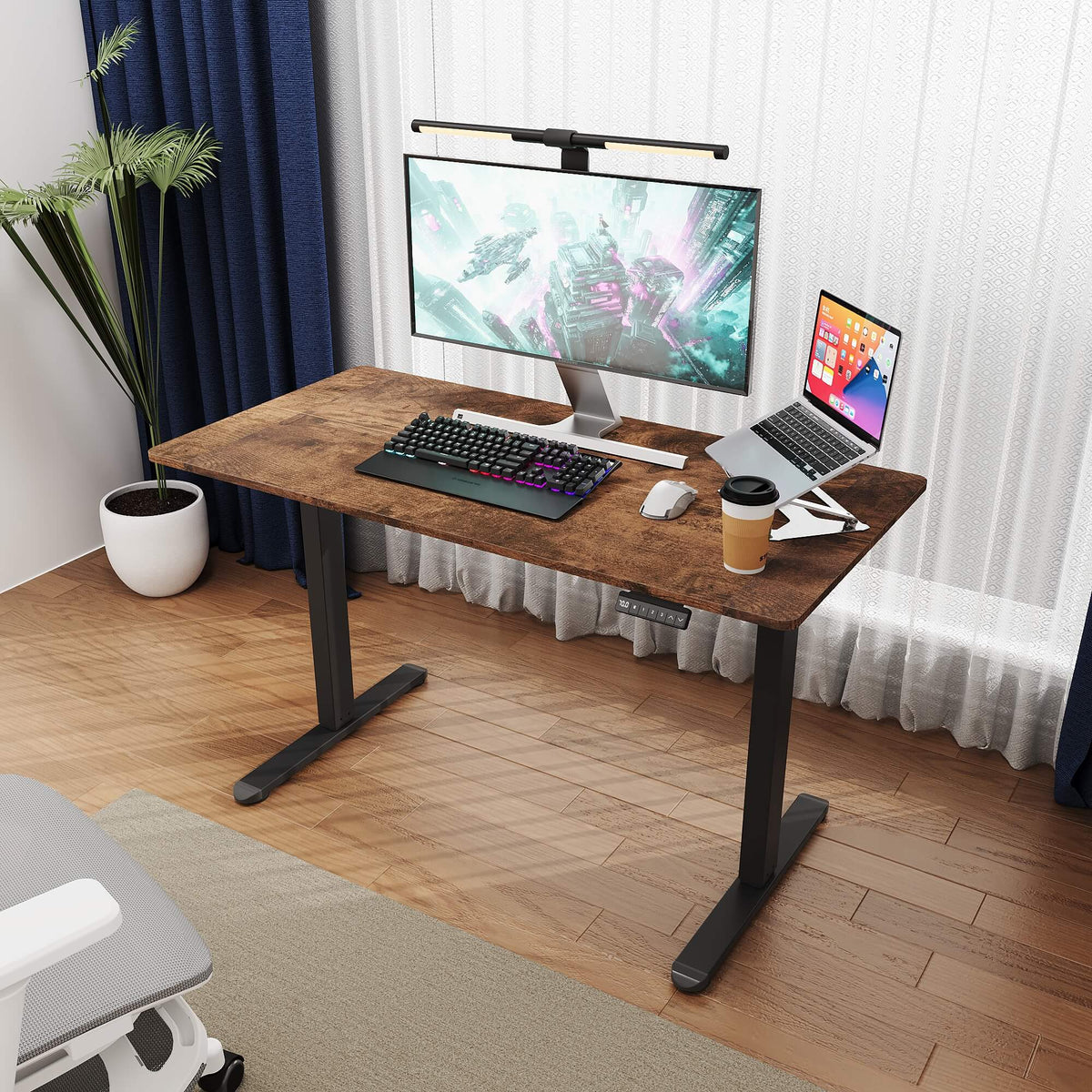 SONNI Elektrisch Höhenverstellbarer Schreibtisch Bürstenloser Motor mit 3 Memory-Funktionen, Anti-Kollisionssystem & Kabelmanagement, Steh-Sitz Tisch für Homeoffice, 60KG Traglast