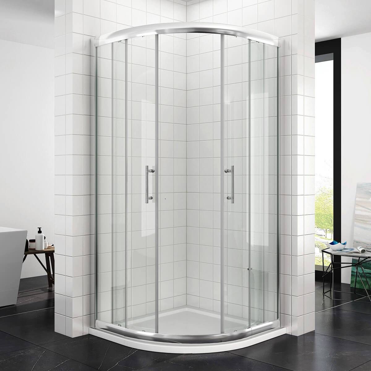 SONNI Duschkabine Runddusche Schiebetür ESG Glastür 80/90/100cm Höhe 185cm /195cm Radius 55cm