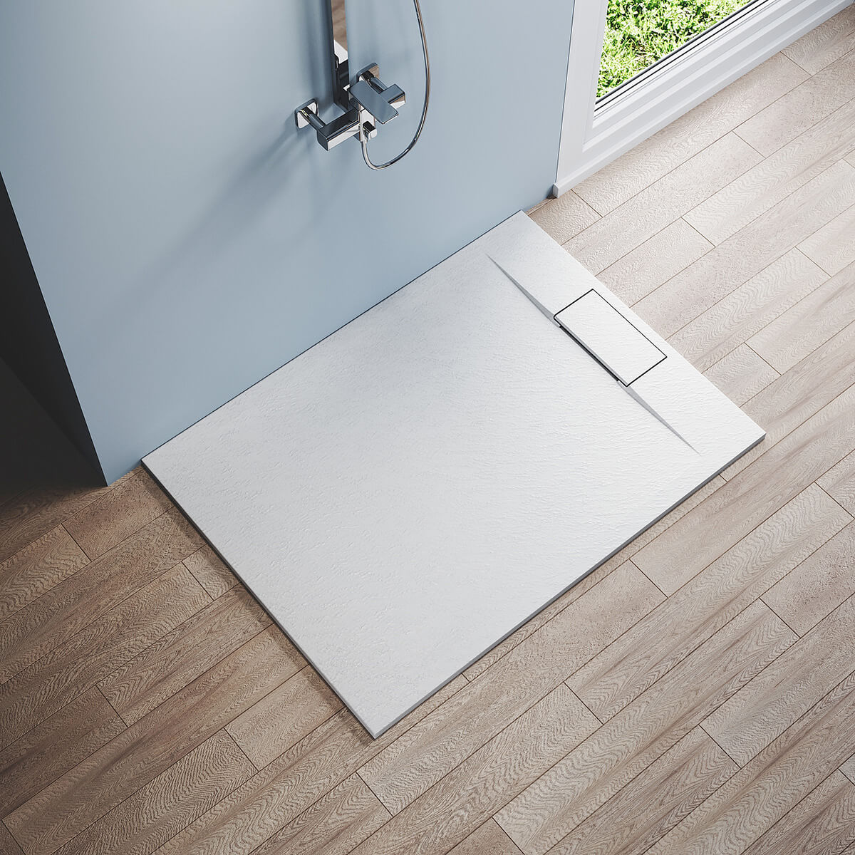 SONNI Design Duschwanne Weiß Duschtasse Flach aus SMC Brausewanne Super Flache 120 /140 x 90 cm mit Ablaufgarnitur ,Antirutsch