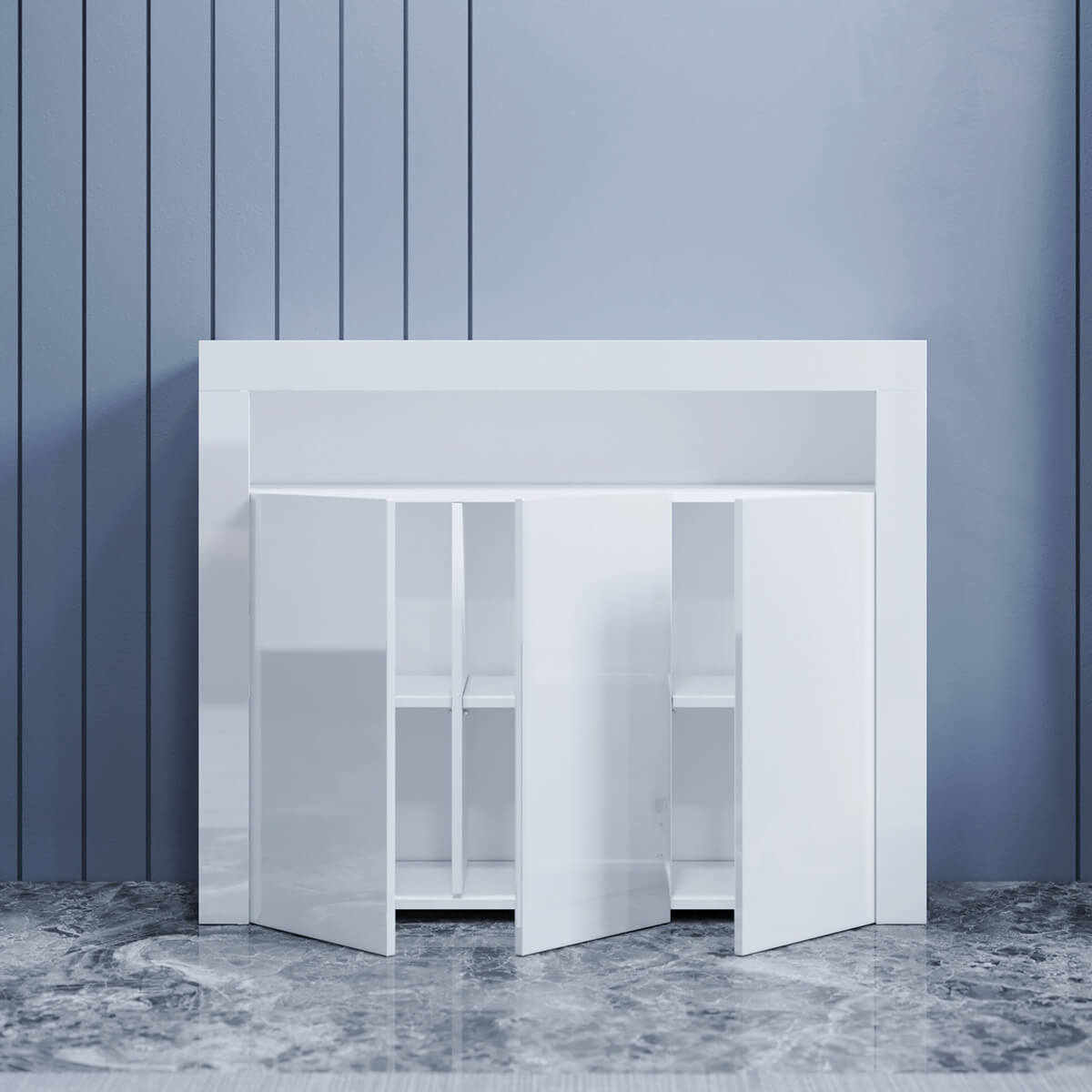 SONNI Sideboard Weiss Hochglanz Wohnzimmer, LED Kommode, Wohnzimmermöbel Wohnzimmerschrank Standschrank B116xH93xT35cm