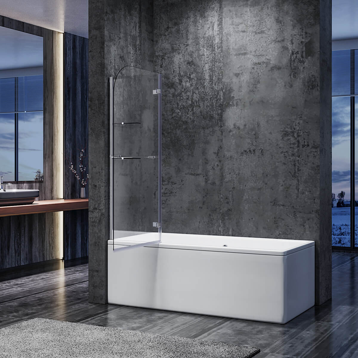 SONNI Badewannenaufsatz 2teilig Duschwand mit Seitenteil für Badewanne Duschkabine New