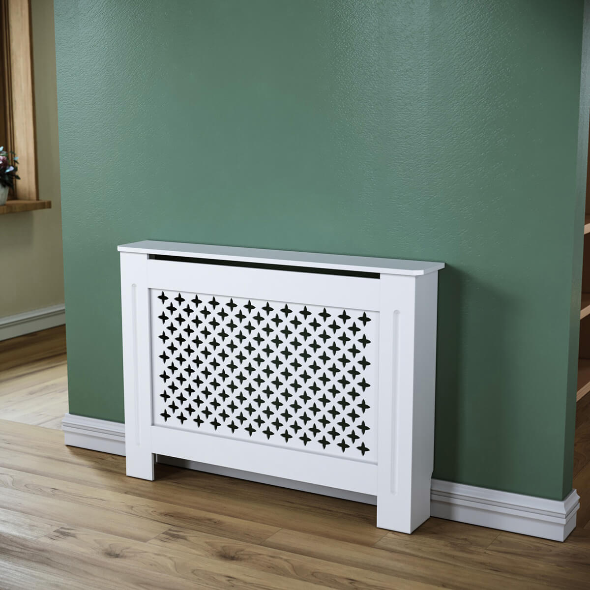 SONNI Heizkörperverkleidung Abdeckung Heizungsverkleidung weiß mit Kreuzgitter für Wohnzimmer Flur Diele B1120 x T190 x H815 mm