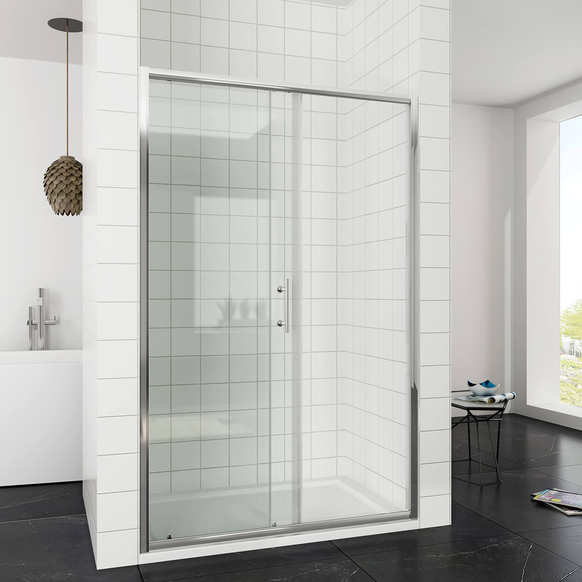 SONNI Dusche Nischentür Schiebetür mit Rahmen ESG Glastür 100-170cm Höhe 185cm