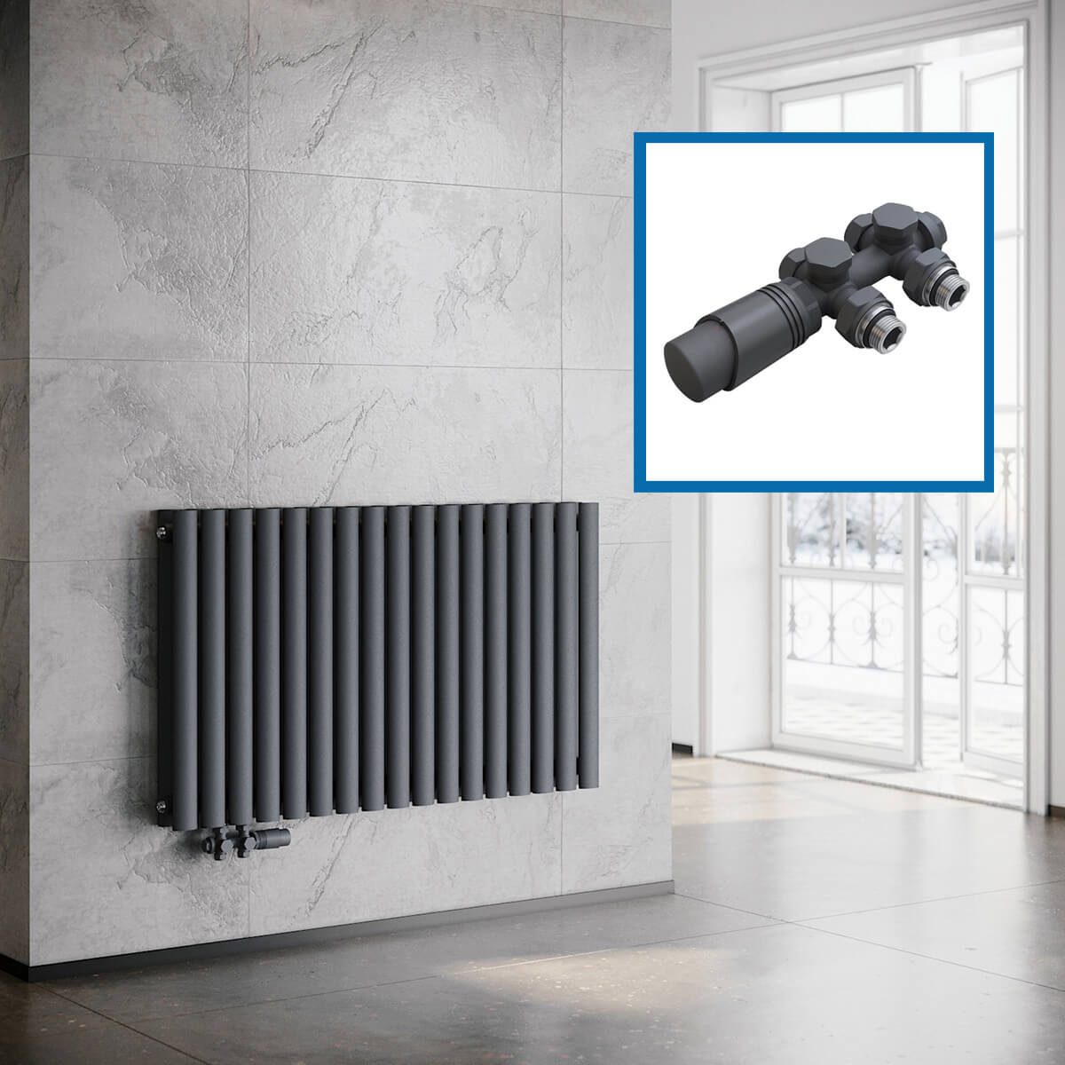 SONNI Röhrenheizkörper Mittelanschluss Wandheizkörper 600*1003mm Doppellagig Anthrazit ohne/mit Mutiblock