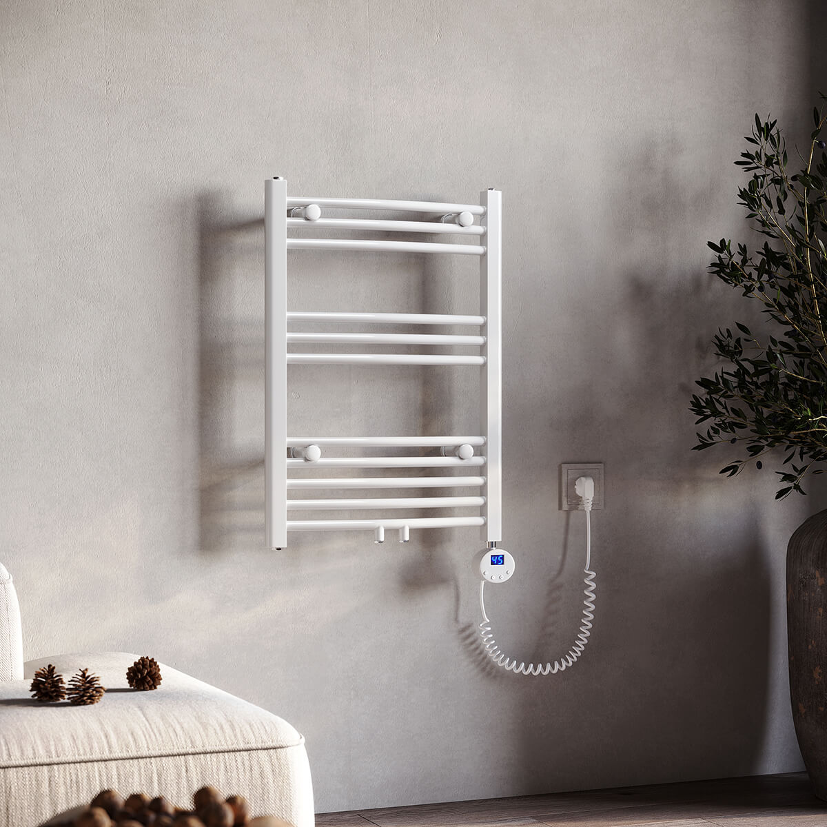 SONNI Badheizkörper Elektrisch Weiß Handtuchtrockner Mittelanschluss Handtuchwärmer für Bad Heizung ohne/mit Mutiblock