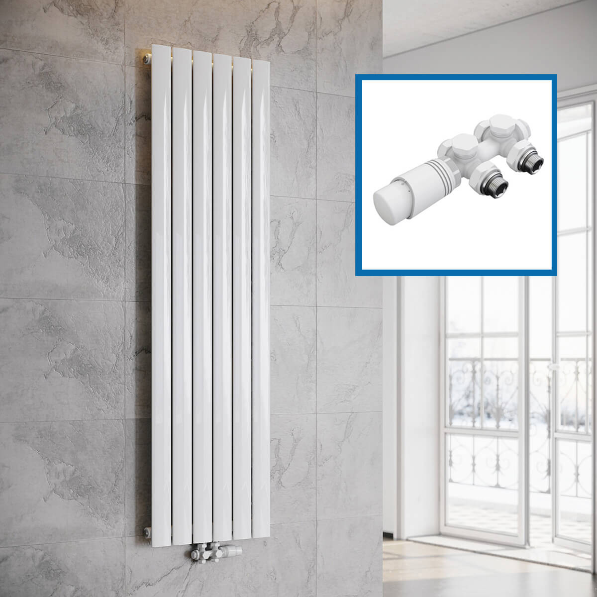 SONNI Flach Heizkörper Paneelheizkörper Wandheizung Mittelanschluss 1600*462mm Weiß ohne/mit Mutiblock