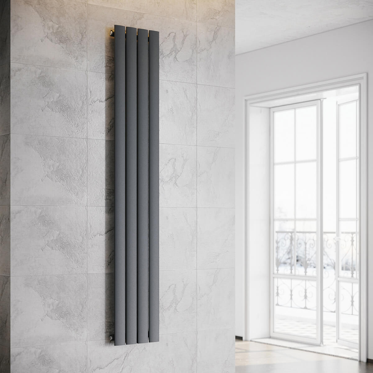 SONNI Flach Heizkörper Paneelheizkörper Wandheizung Mittelanschluss 1800*308mm Anthrazit ohne/mit Mutiblock