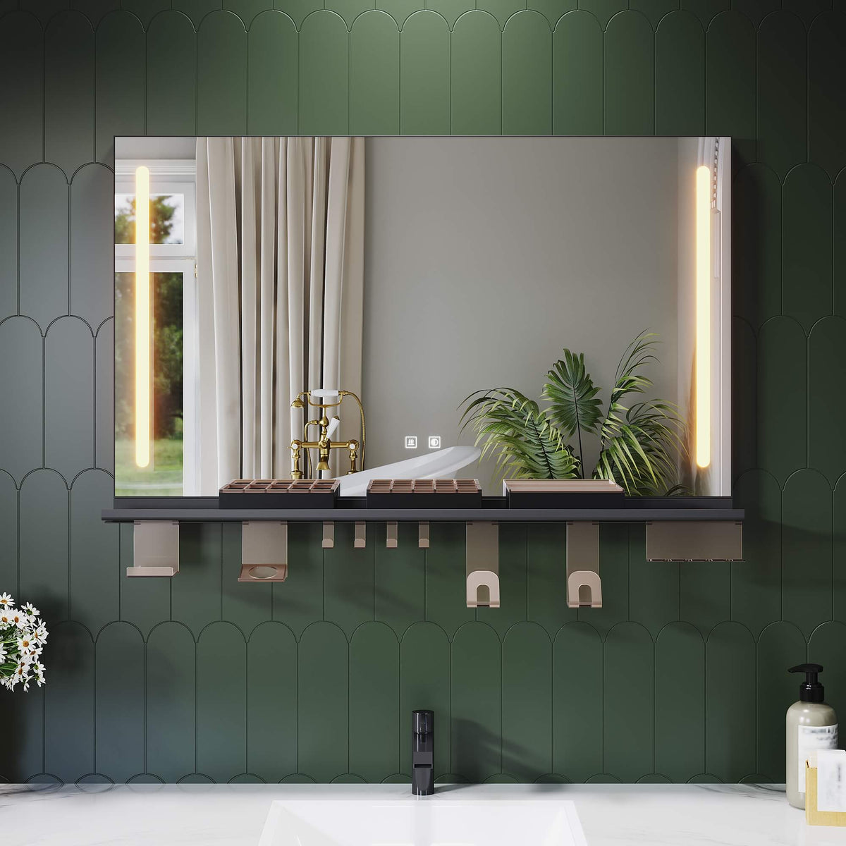 SONNI Badezimmerspiegel mit Beleuchtung 100x60 cm, LED Badspiegel mit Ablage, 3 einstellbare Lichtfarbe, Anti-Beschlag Wandspiegel mit Touchschalter