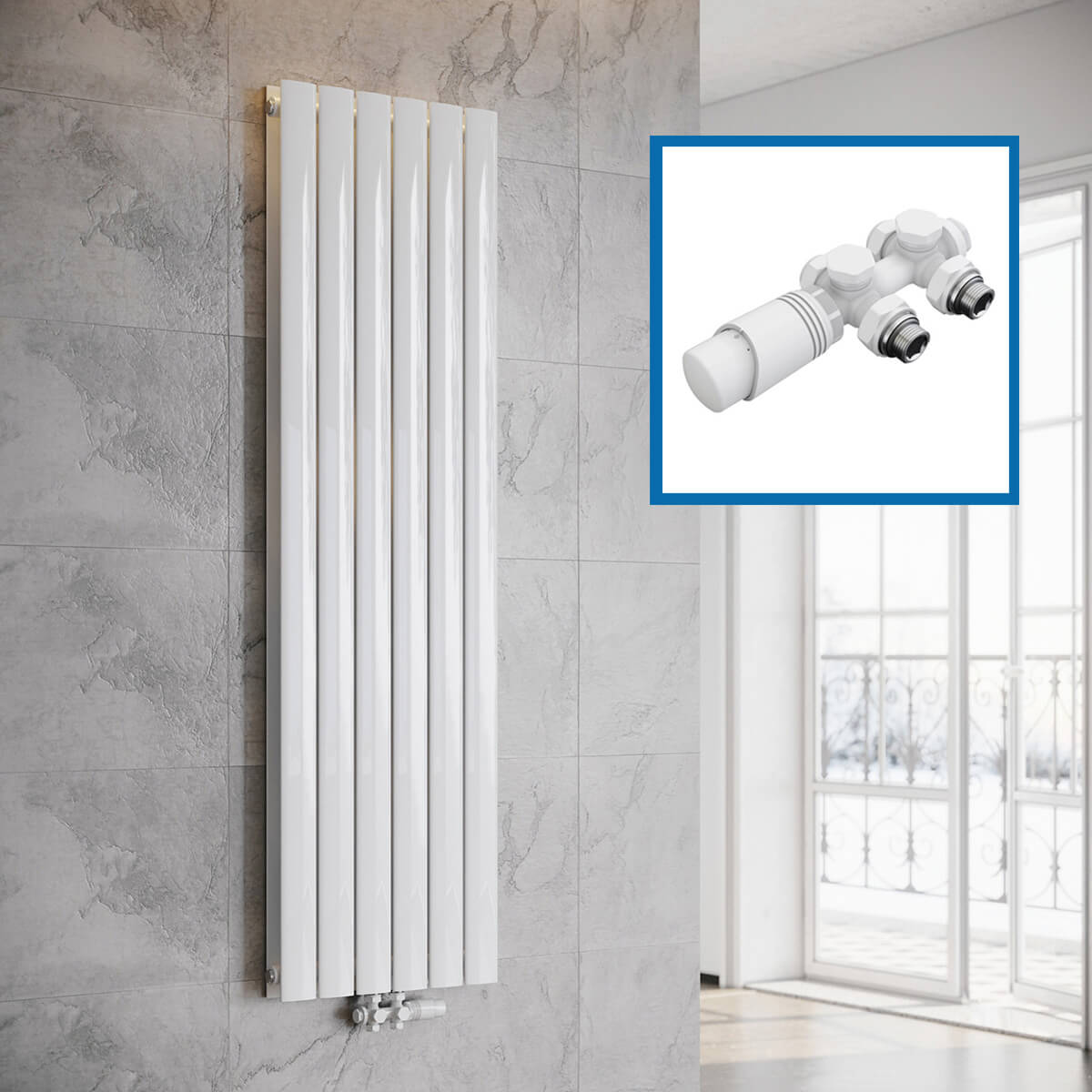 SONNI Flach Heizkörper Paneelheizkörper Wandheizung Mittelanschluss 1600*462mm Weiß ohne/mit Mutiblock