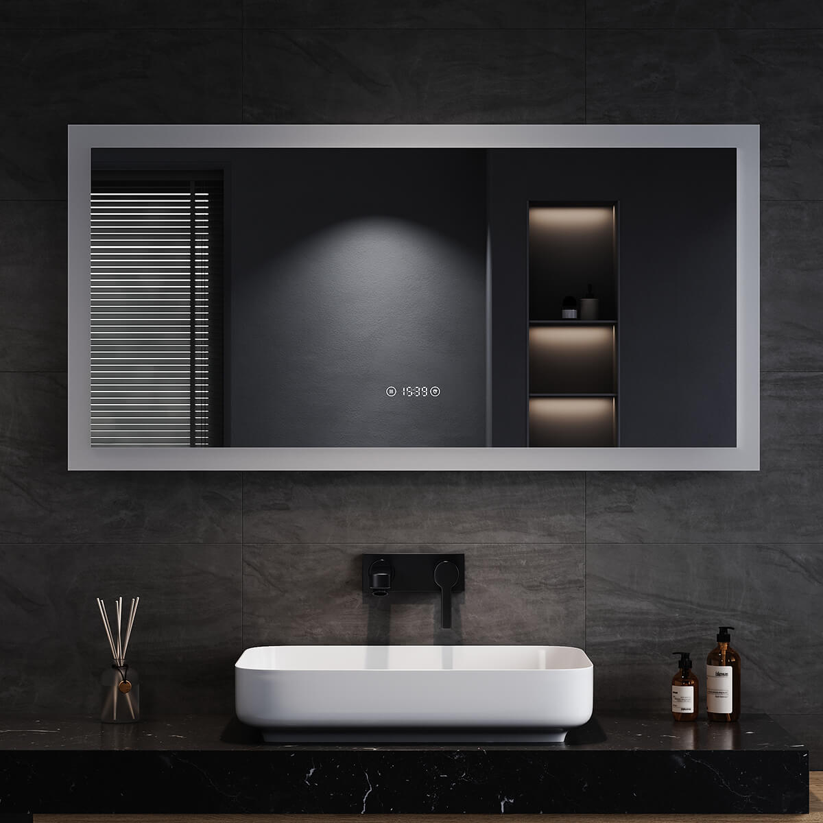 SONNI Badezimmerspiegel mit Beleuchtung 120x60 cm, 3 einstellbare Lichtfarbe, Anti-Beschlag LED Badspiegel Lichtspiegel Wandspiegel mit Touchschalter, Uhr, Temperatur