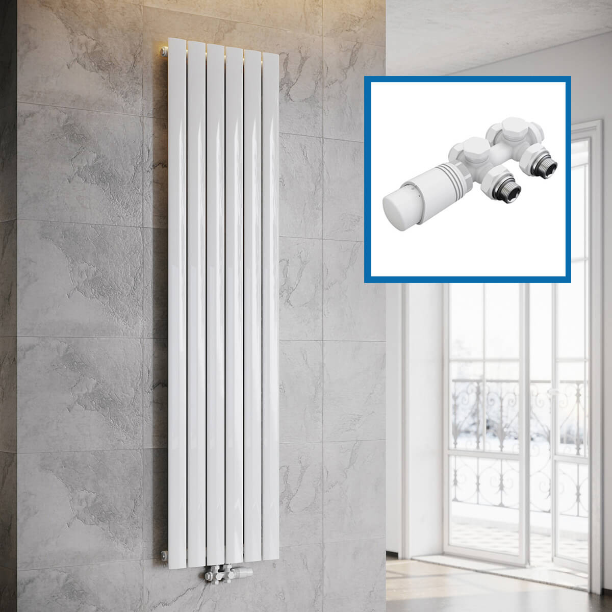 SONNI Flach Heizkörper Paneelheizkörper Wandheizung Mittelanschluss 1800*462mm Weiß ohne/mit Mutiblock