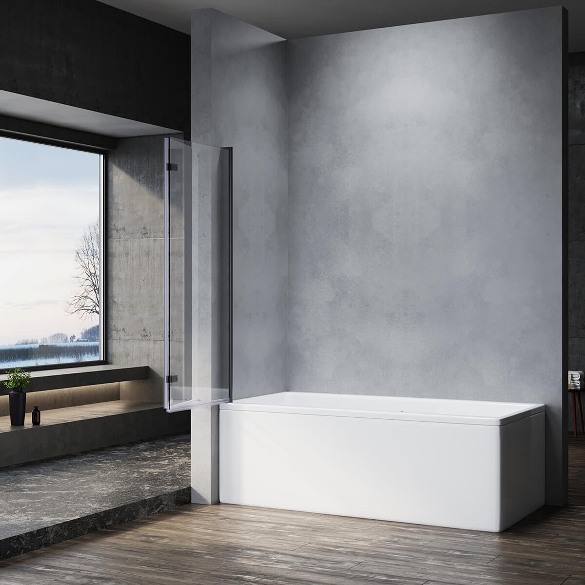 SONNI Duschwand für Badewanne Schwarz NANO-GLAS Badewannenaufsatz 2-teilig faltbar 120x140 cm(BxH) Duschabtrennung Badewanne