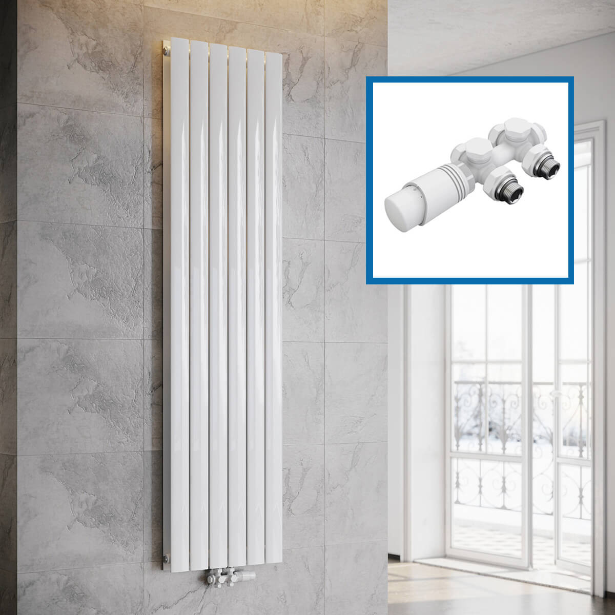 SONNI Flach Heizkörper Paneelheizkörper Wandheizung Mittelanschluss 1800*462mm Weiß ohne/mit Mutiblock