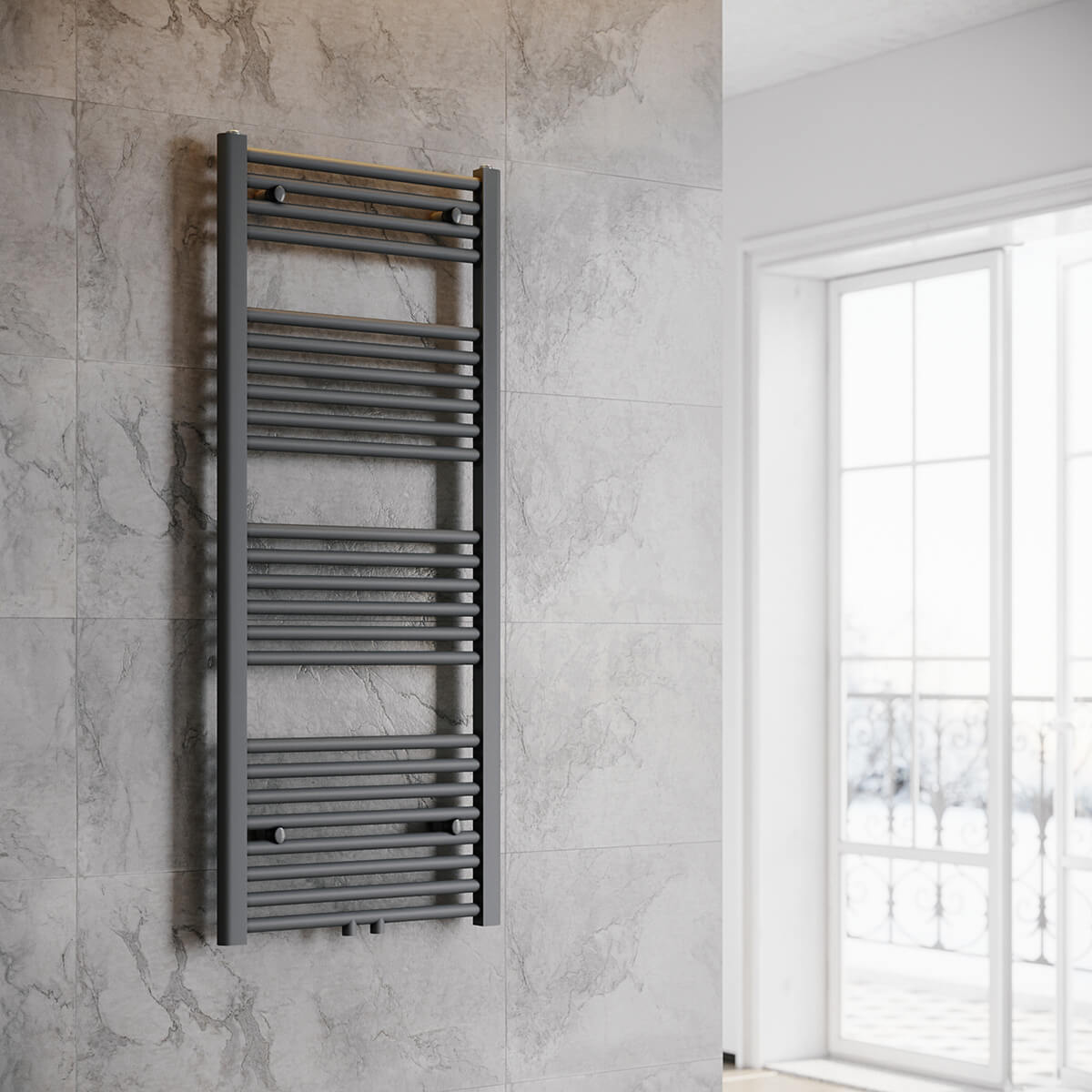 SONNI Badheizkörper Heizkörper Handtuchtrockner Handtuchwärmer Mittelanschluss 1200*500mm Anthrazit ohne/mit Multiblock - Sonni Sanitär GmbH