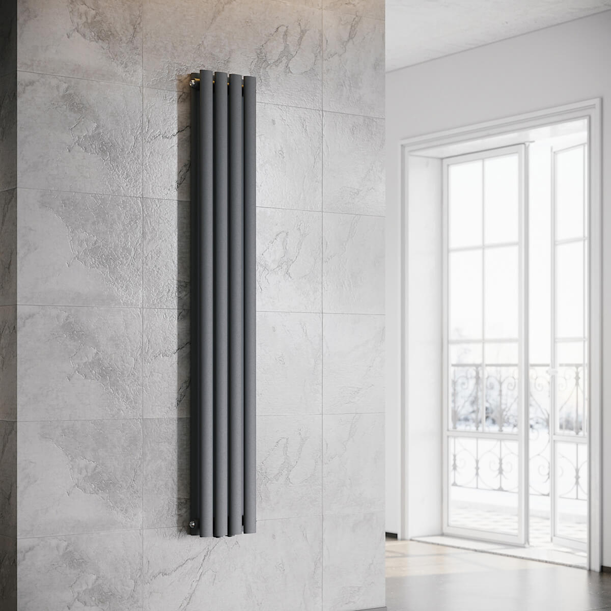 SONNI Röhrenheizkörper Mittelanschluss Wandheizkörper 1600*230mm Anthrazit ohne/mit Mutiblock