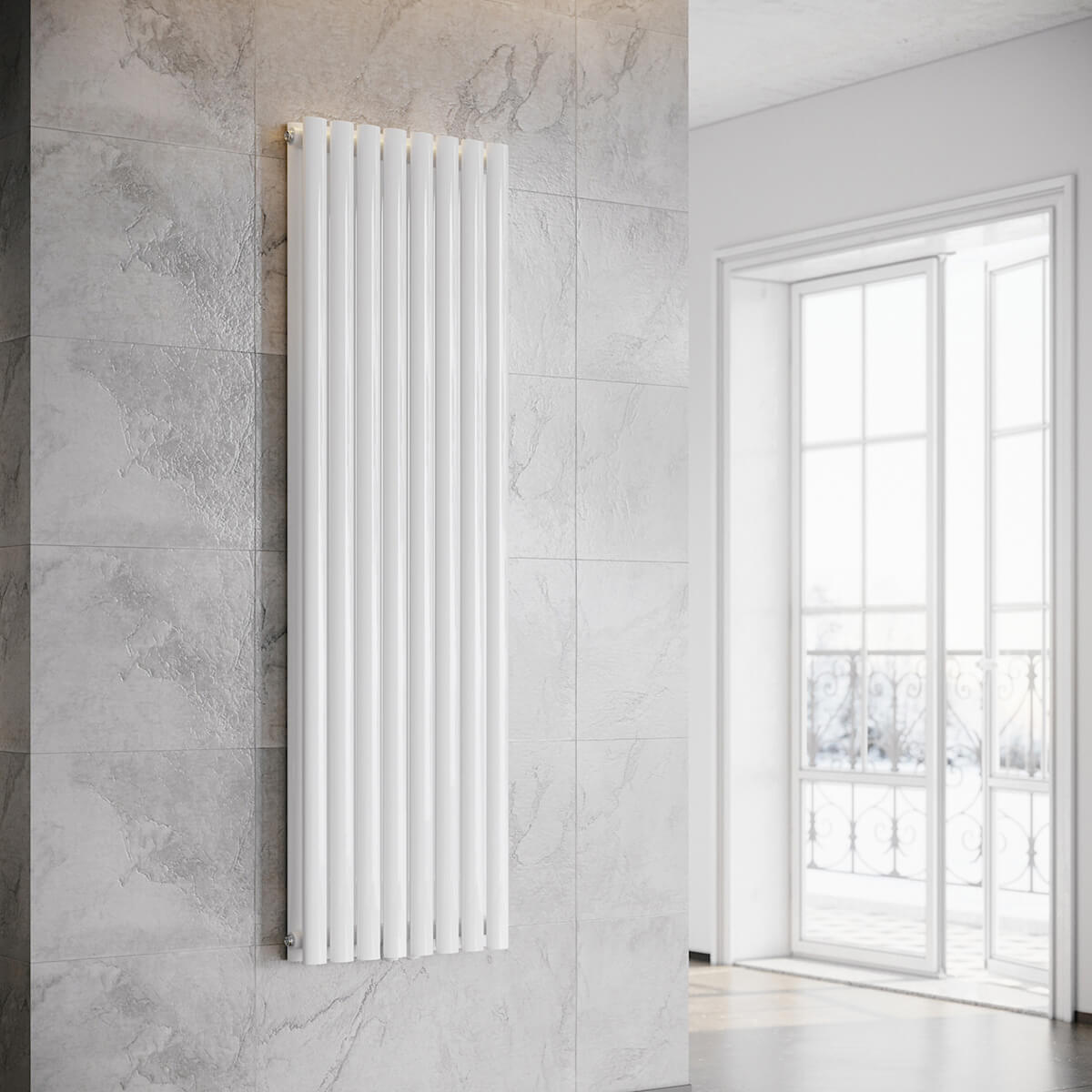 SONNI Design Röhren Heizkörper Oval Paneelheizkörper Vertikal Mittelanschluss Doppellagig 1600*472mm Weiß ohne/mit Mutiblock