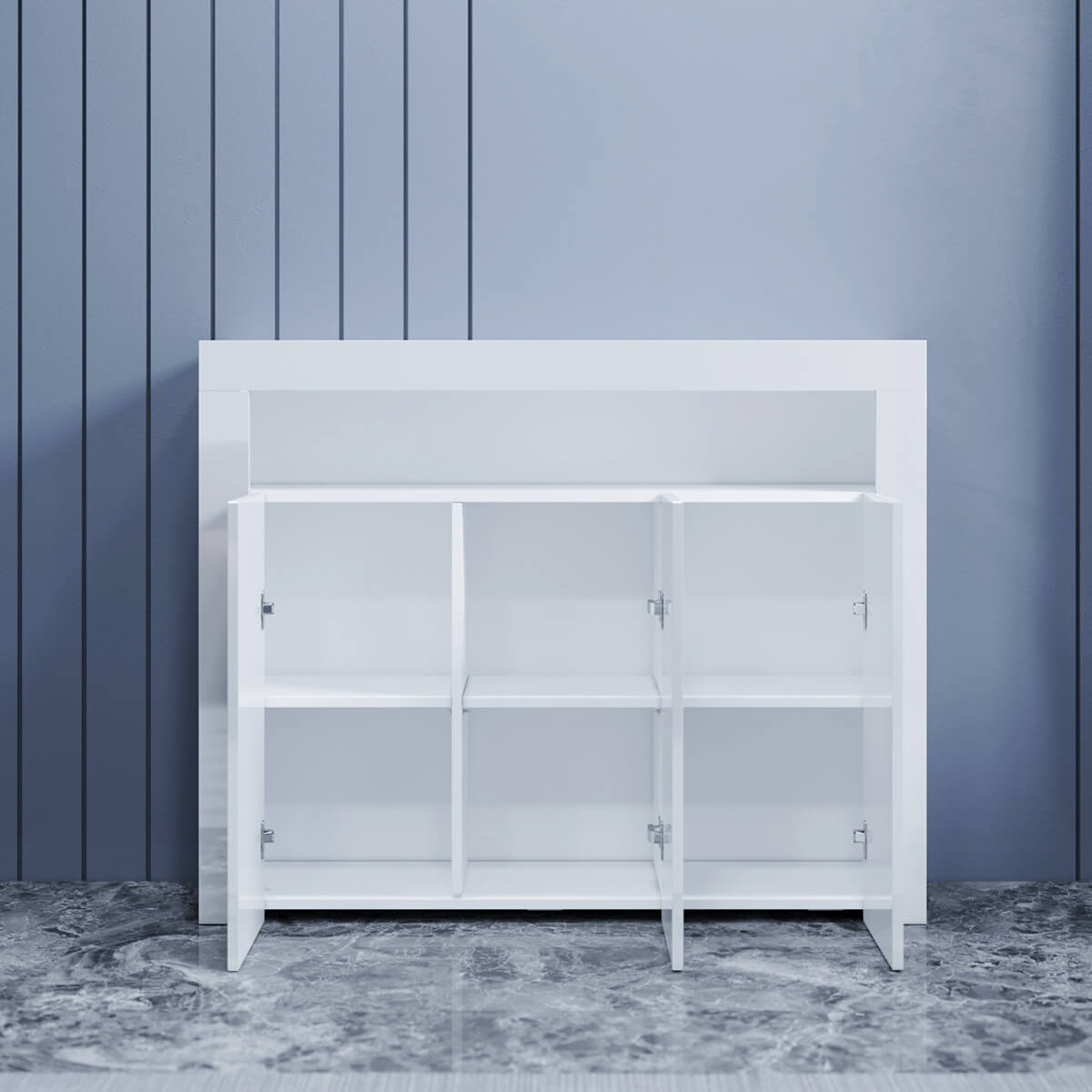 SONNI Sideboard Weiss Hochglanz Wohnzimmer, LED Kommode, Wohnzimmermöbel Wohnzimmerschrank Standschrank B116xH93xT35cm