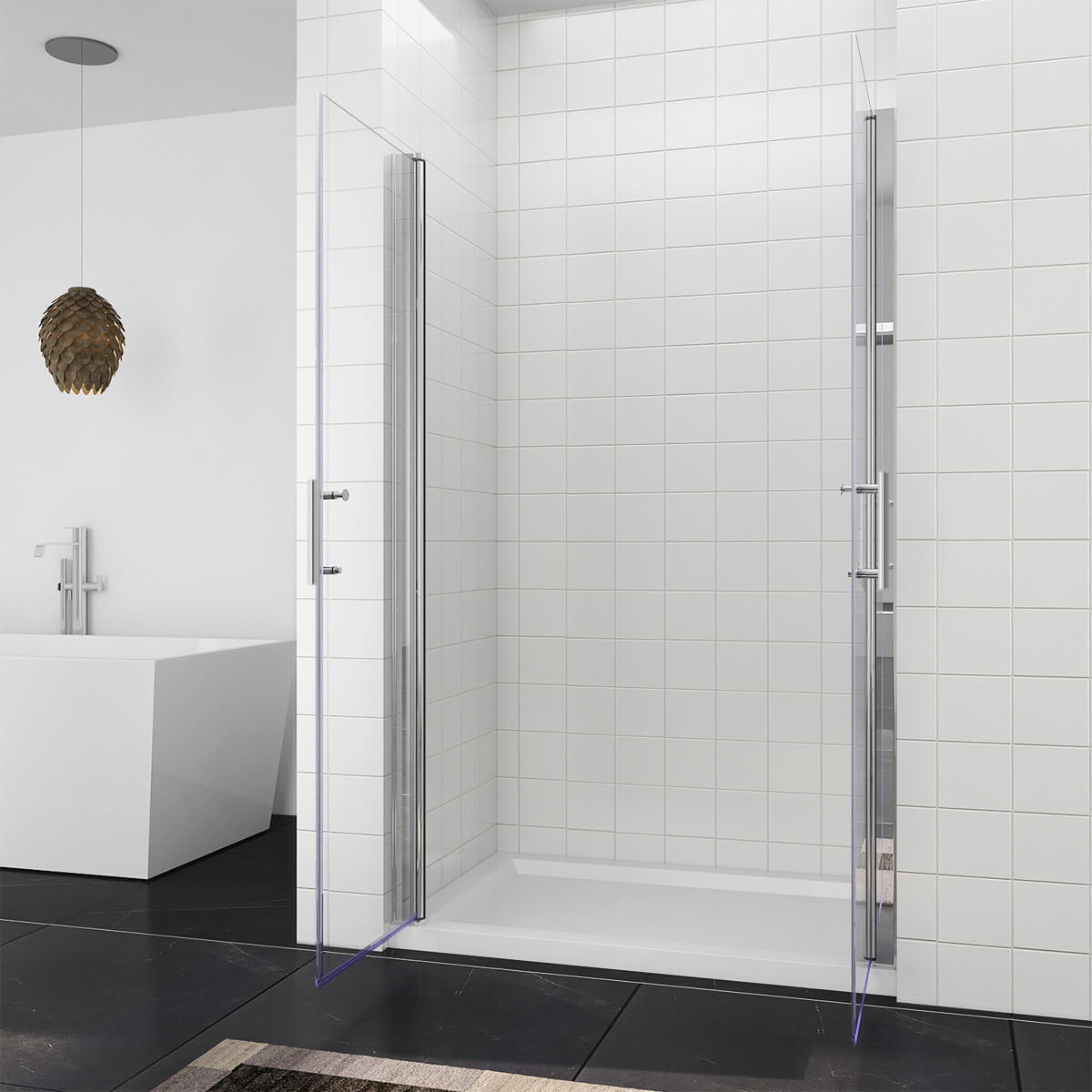 SONNI Dusche Nischentür Doppel Pendeltür Schwingtür Rahmenlos ESG Glas 80-120cm Höhe 195cm - Sonni Sanitär GmbH