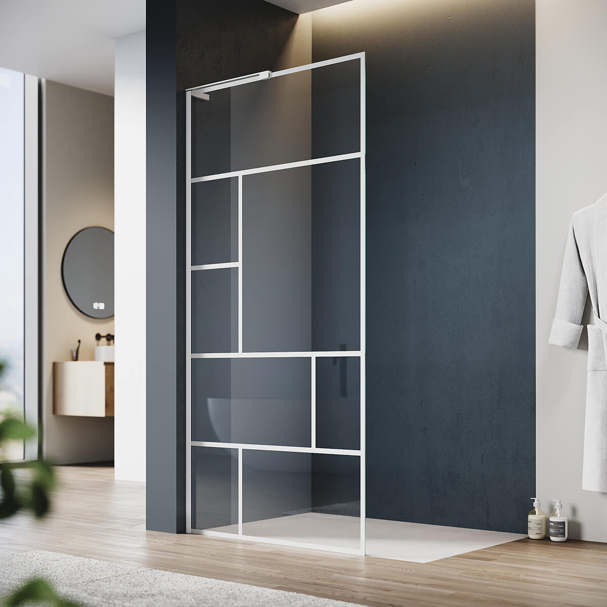 SONNI Duschwand 90/100/120x200 cm Walk In weiß Rahmen style-Edelstahl L-förmige Halterung verstellbare Breite-6mm ESG Nano icherheitsglas-links oder rechts montierbar