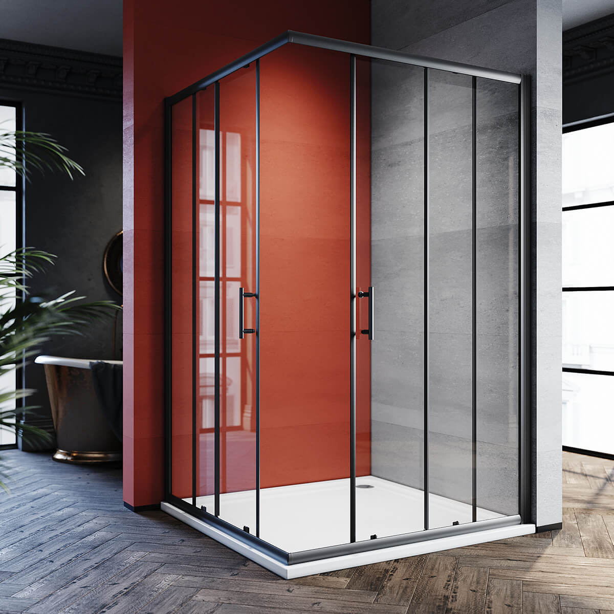 SONNI Eckeinstieg Duschkabine Schwarz Duschtür Sicherheitsglas Duschabtrennung Schiebetür Eckdusche