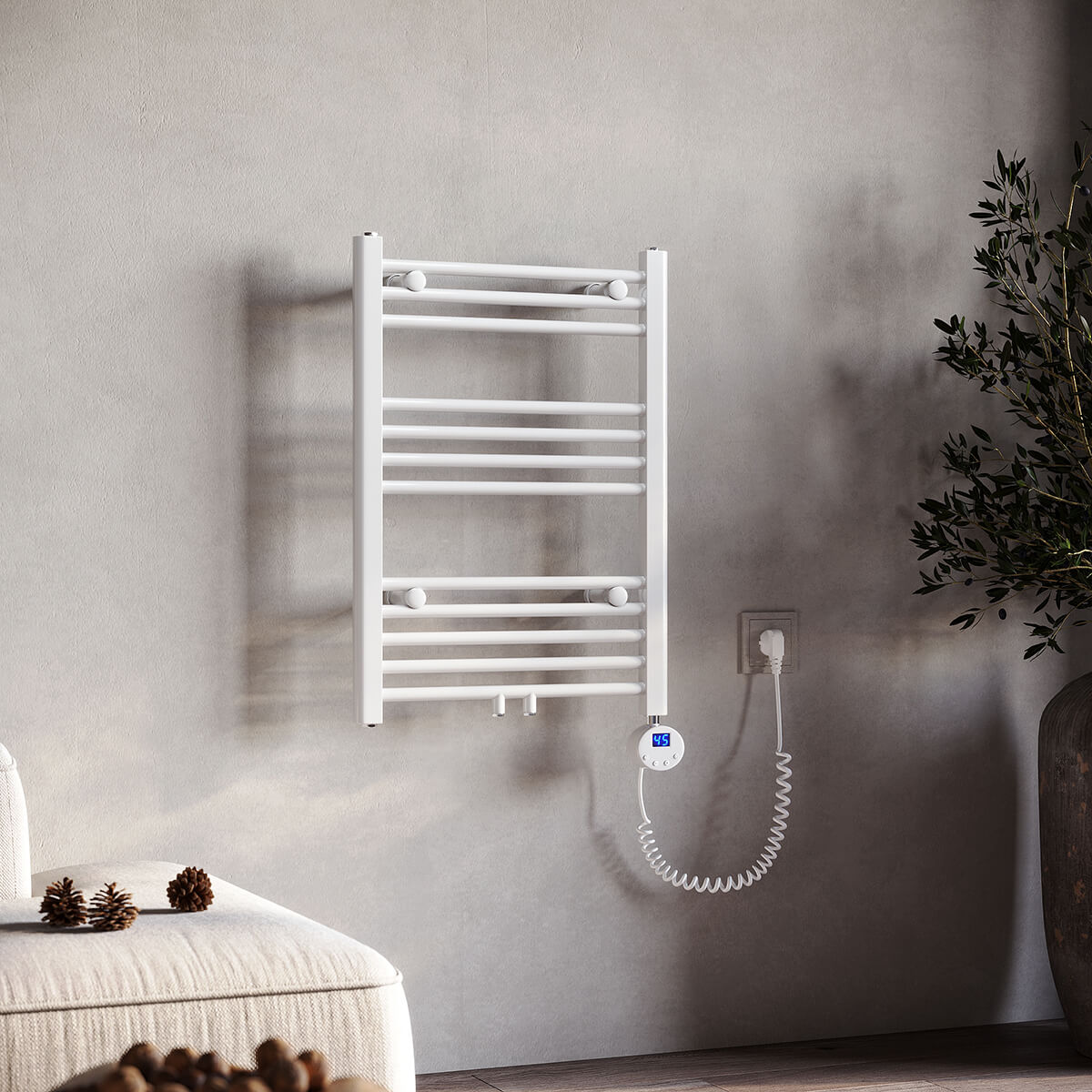 SONNI Badheizkörper Elektrisch Weiß Handtuchtrockner Mittelanschluss Handtuchwärmer für Bad Heizung ohne/mit Mutiblock