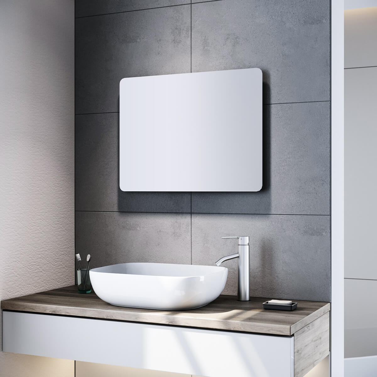 SONNI Badspiegel mit Beleuchtung 80x60 cm und 5.0 Bluetooth Beschlagfrei LED Badspiegel mit Touch-Schalter Wandspiegel Kaltweiße 6400K IP44