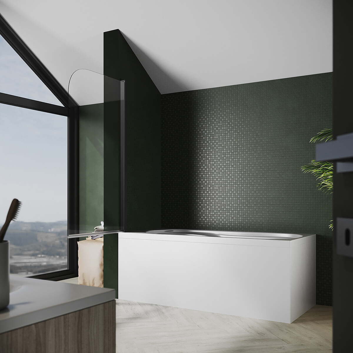 SONNI Duschwand für Badewanne Schwarz NANO-GLAS Badewannenaufsatz faltbar 80x140 cm(BxH) Duschabtrennung Badewanne