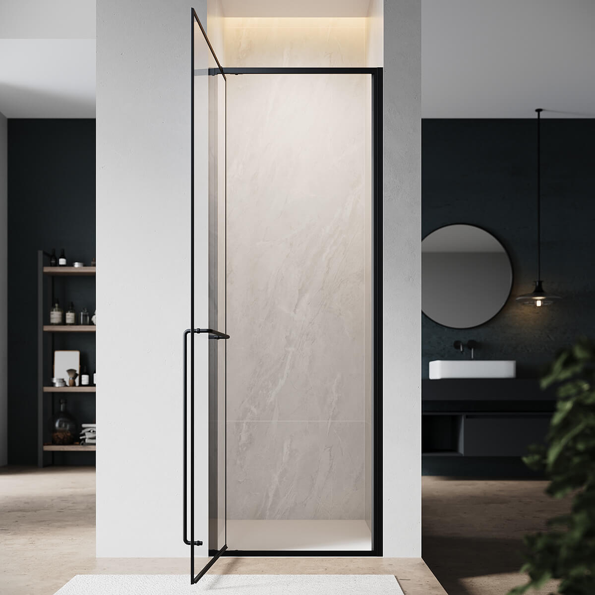 SONNI Drehgelenk Duschtür 70/80/90/100x195CM Scharnier Dusche Schwarzer 6mm gehärtetes Glas Doppelseitige Nanobeschichtung Wasserschutzleiste Magnetische Anziehung