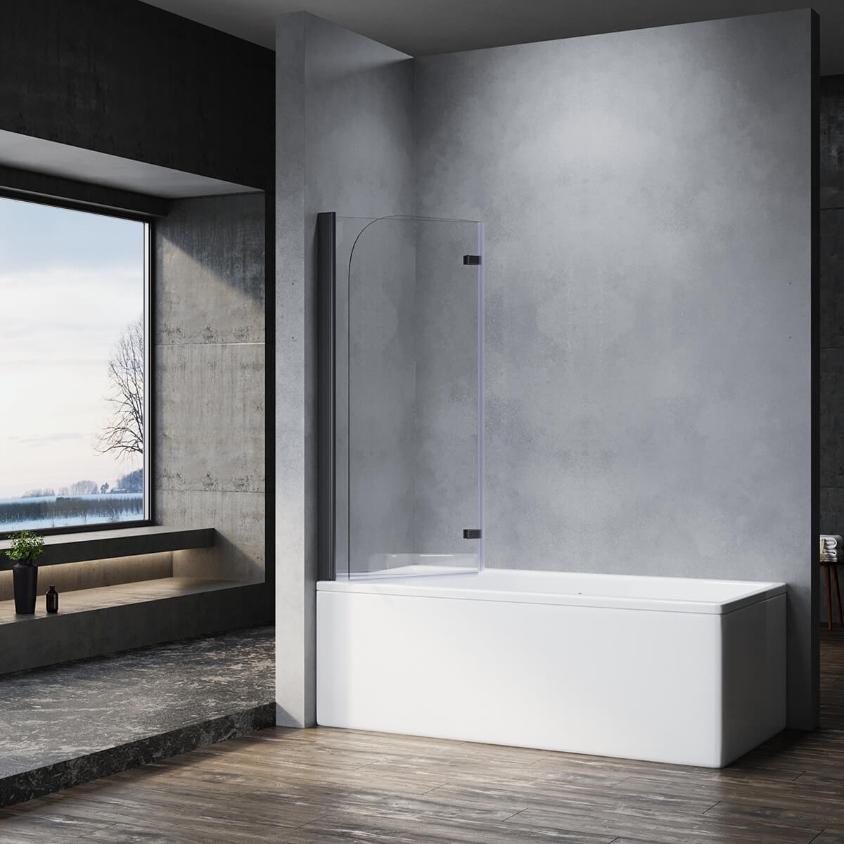 SONNI Duschwand für Badewanne Schwarz NANO-GLAS Badewannenaufsatz 2-teilig faltbar 120x140 cm(BxH) Duschabtrennung Badewanne