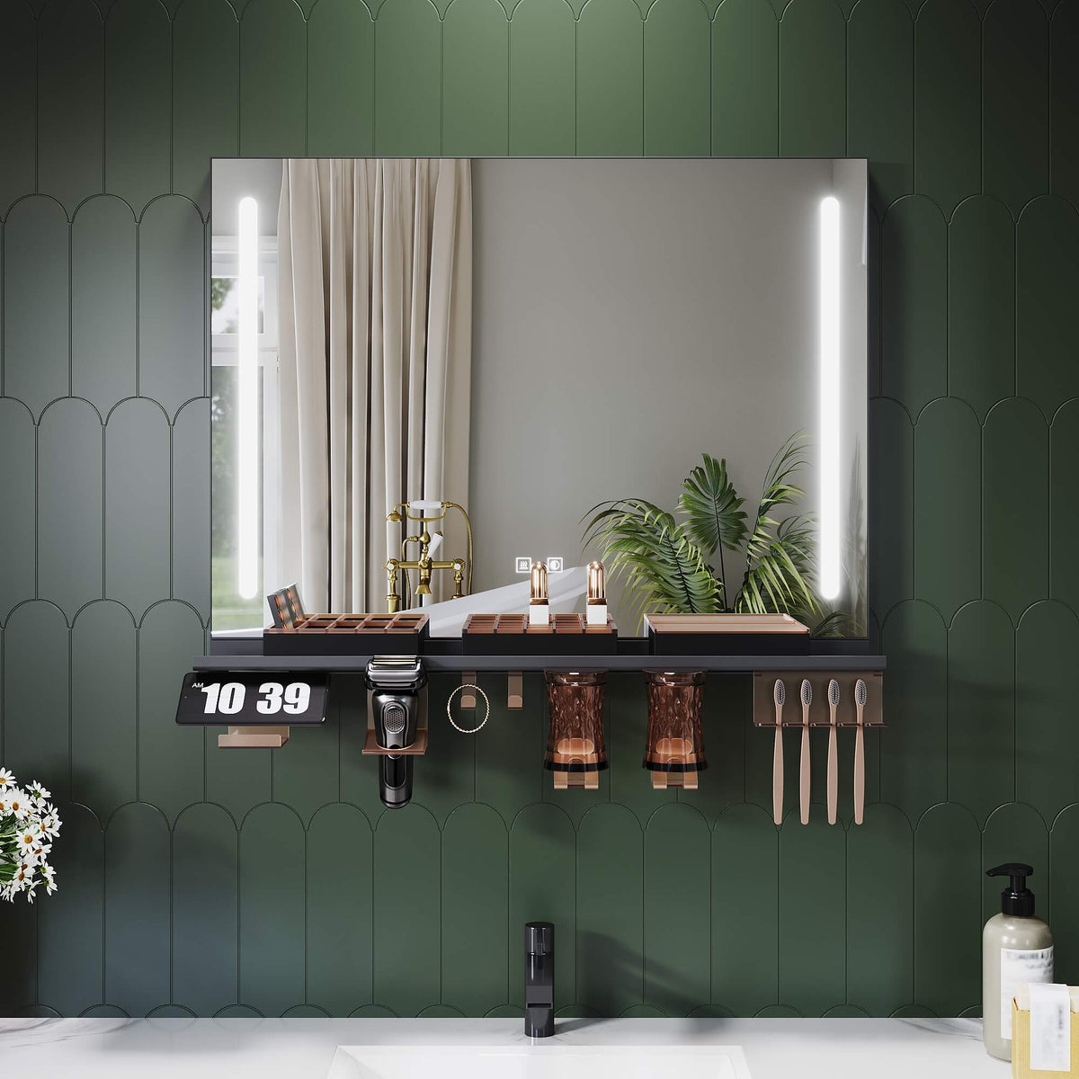 SONNI Badezimmerspiegel mit Beleuchtung 80x60 cm, LED Badspiegel mit Ablage, 3 einstellbare Lichtfarbe, Anti-Beschlag Wandspiegel mit Touchschalter