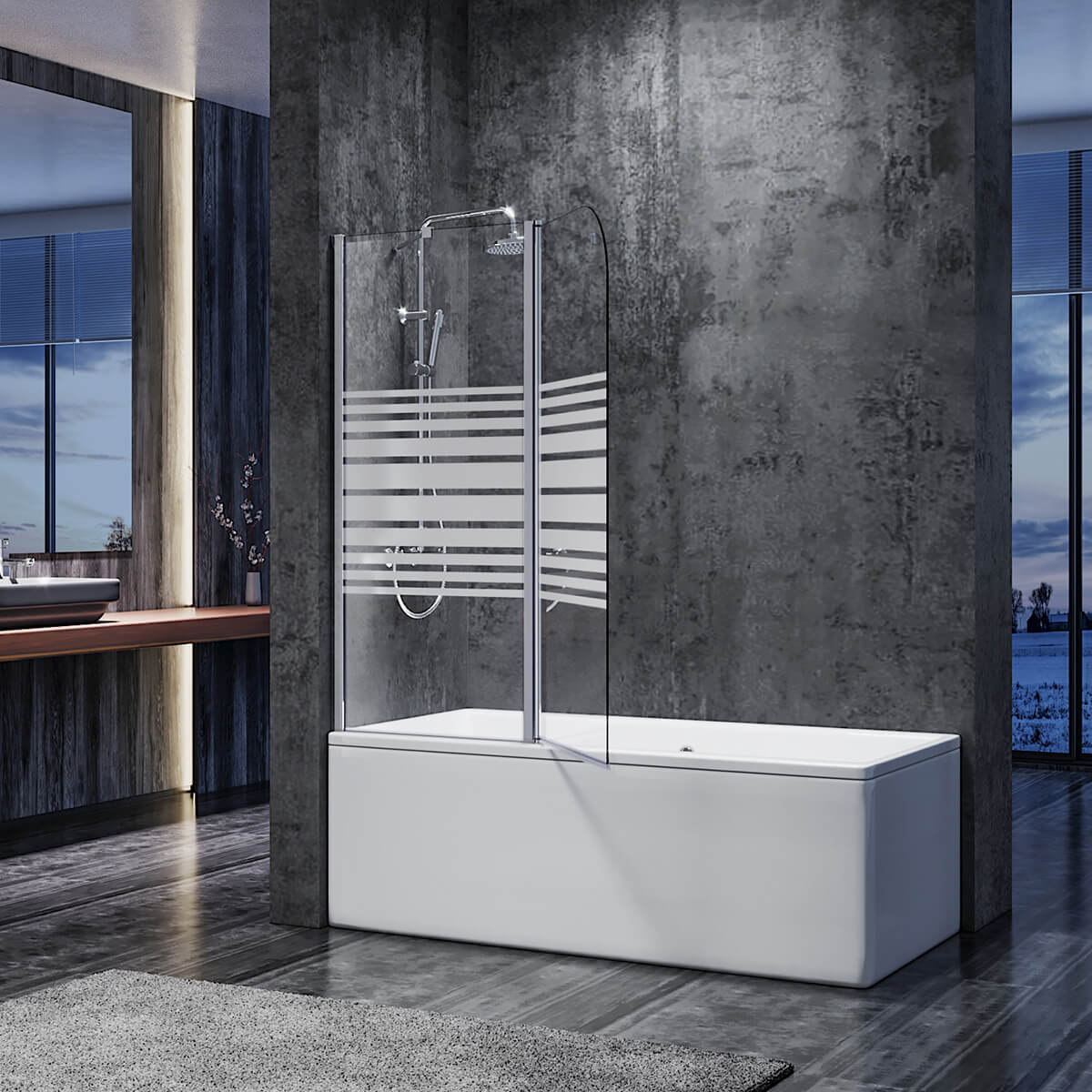 SONNI Badewannenaufsatz 2teilig Duschwand mit Seitenteil für Badewanne Duschkabine New