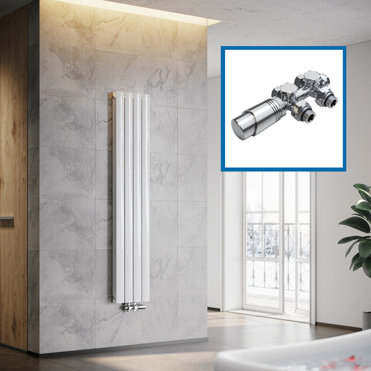 SONNI Flach Heizkörper Paneelheizkörper Wandheizung Mittelanschluss 1600*308mm Weiß ohne/mit Mutiblock