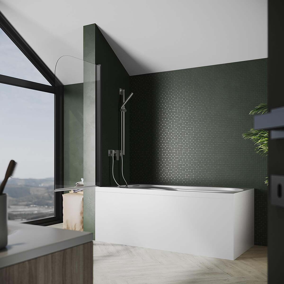 SONNI Duschwand für Badewanne Schwarz NANO-GLAS Badewannenaufsatz faltbar 80x140 cm(BxH) Duschabtrennung Badewanne