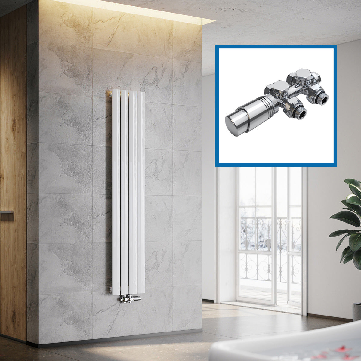 SONNI Flach Heizkörper Paneelheizkörper Wandheizung Mittelanschluss 1600*308mm Weiß ohne/mit Mutiblock