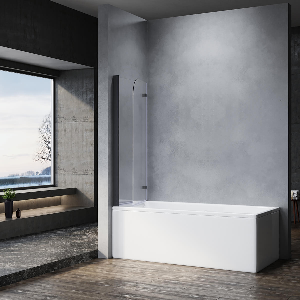 SONNI Duschwand für Badewanne Schwarz NANO-GLAS Badewannenaufsatz 2-teilig faltbar 120x140 cm(BxH) Duschabtrennung Badewanne