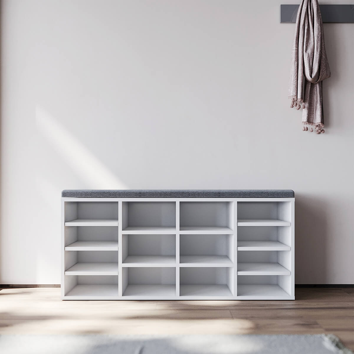 SONNI Schuhschrank mit Sitzbank, Schuhregal Weiß Holz, mit verstelbare