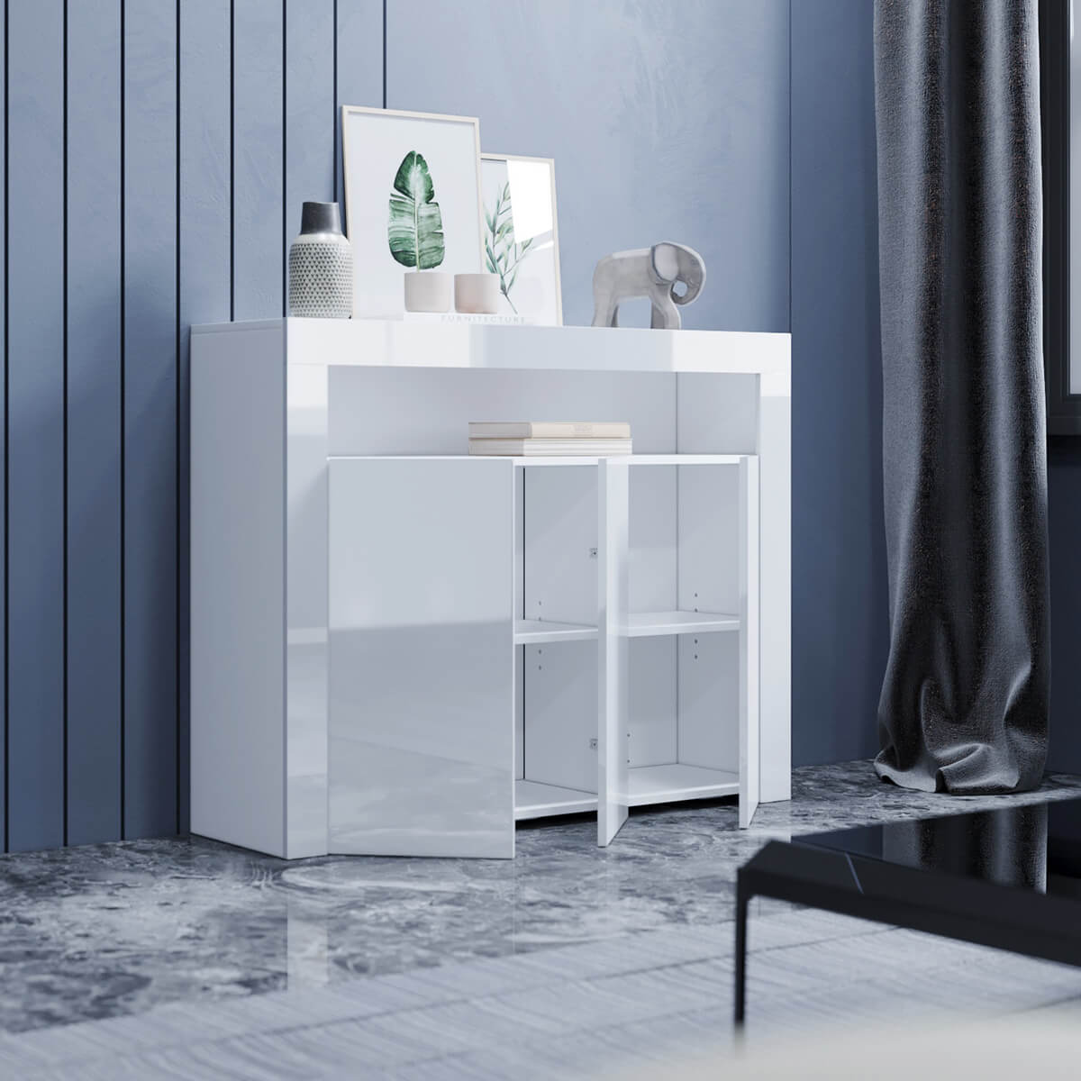 SONNI Sideboard Weiss Hochglanz Wohnzimmer, LED Kommode, Wohnzimmermöbel Wohnzimmerschrank Standschrank B116xH93xT35cm