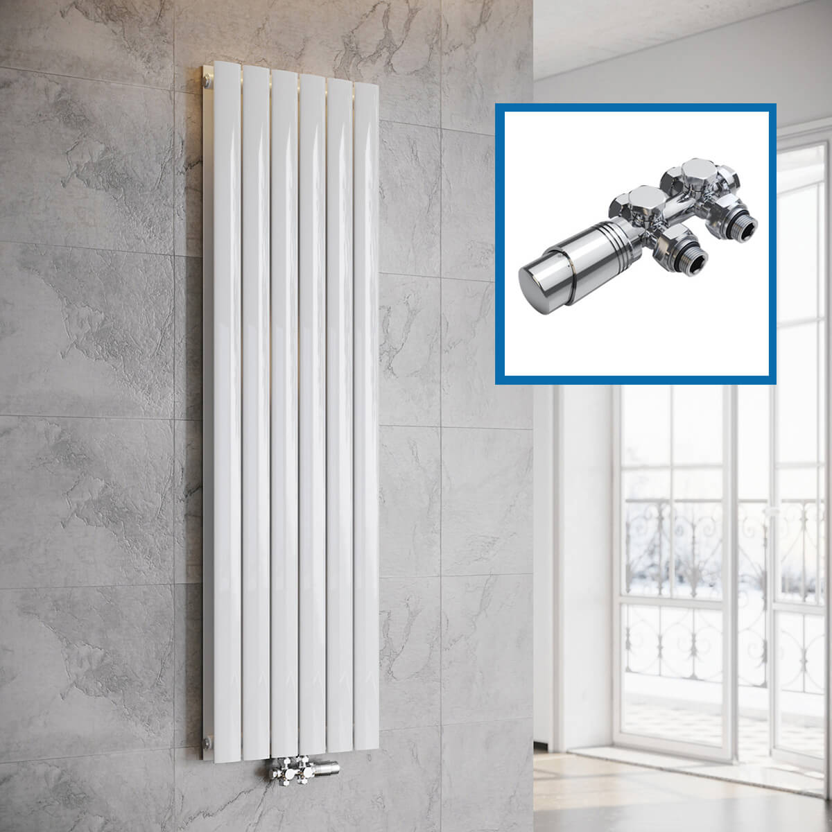 SONNI Flach Heizkörper Paneelheizkörper Wandheizung Mittelanschluss 1600*462mm Weiß ohne/mit Mutiblock