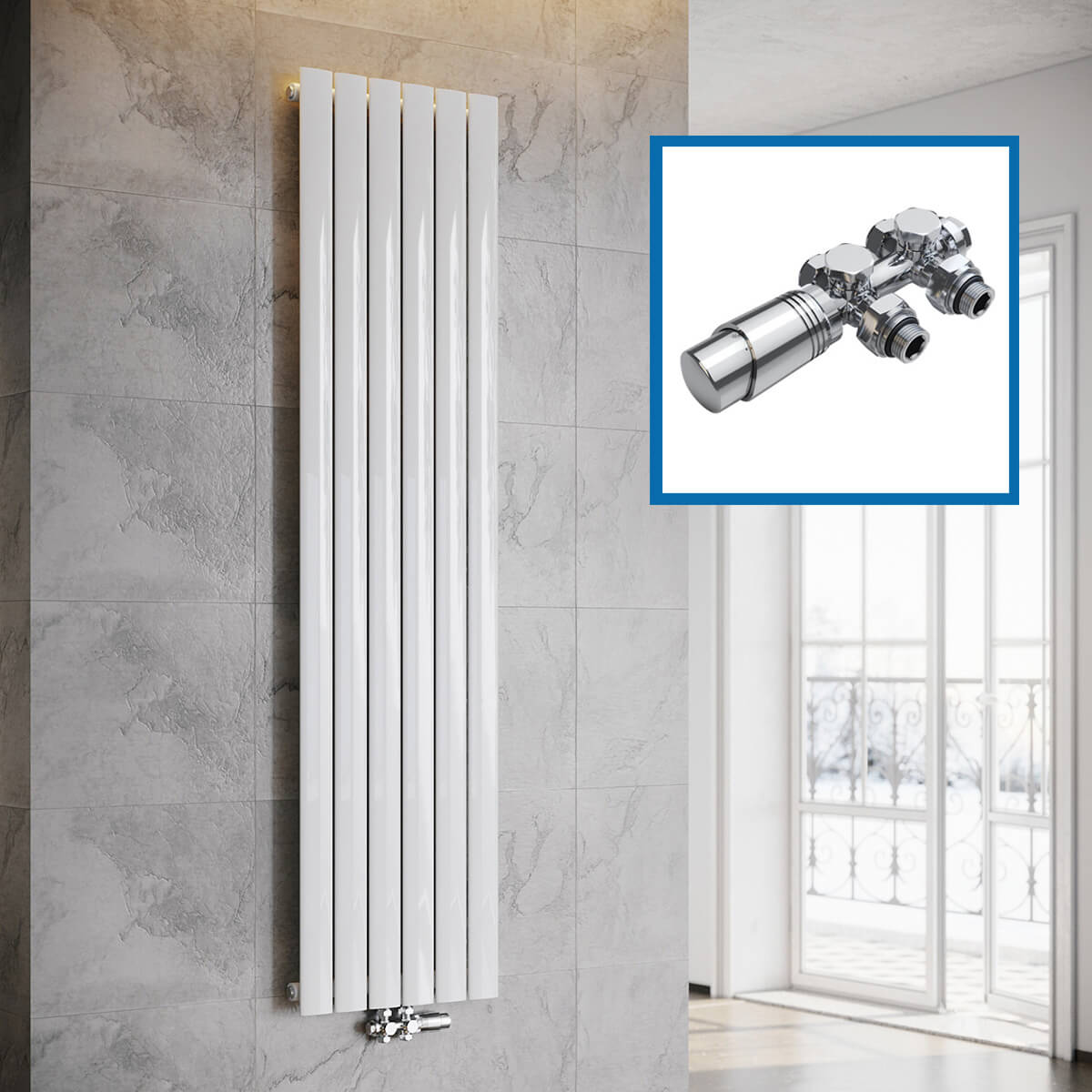 SONNI Flach Heizkörper Paneelheizkörper Wandheizung Mittelanschluss 1800*462mm Weiß ohne/mit Mutiblock